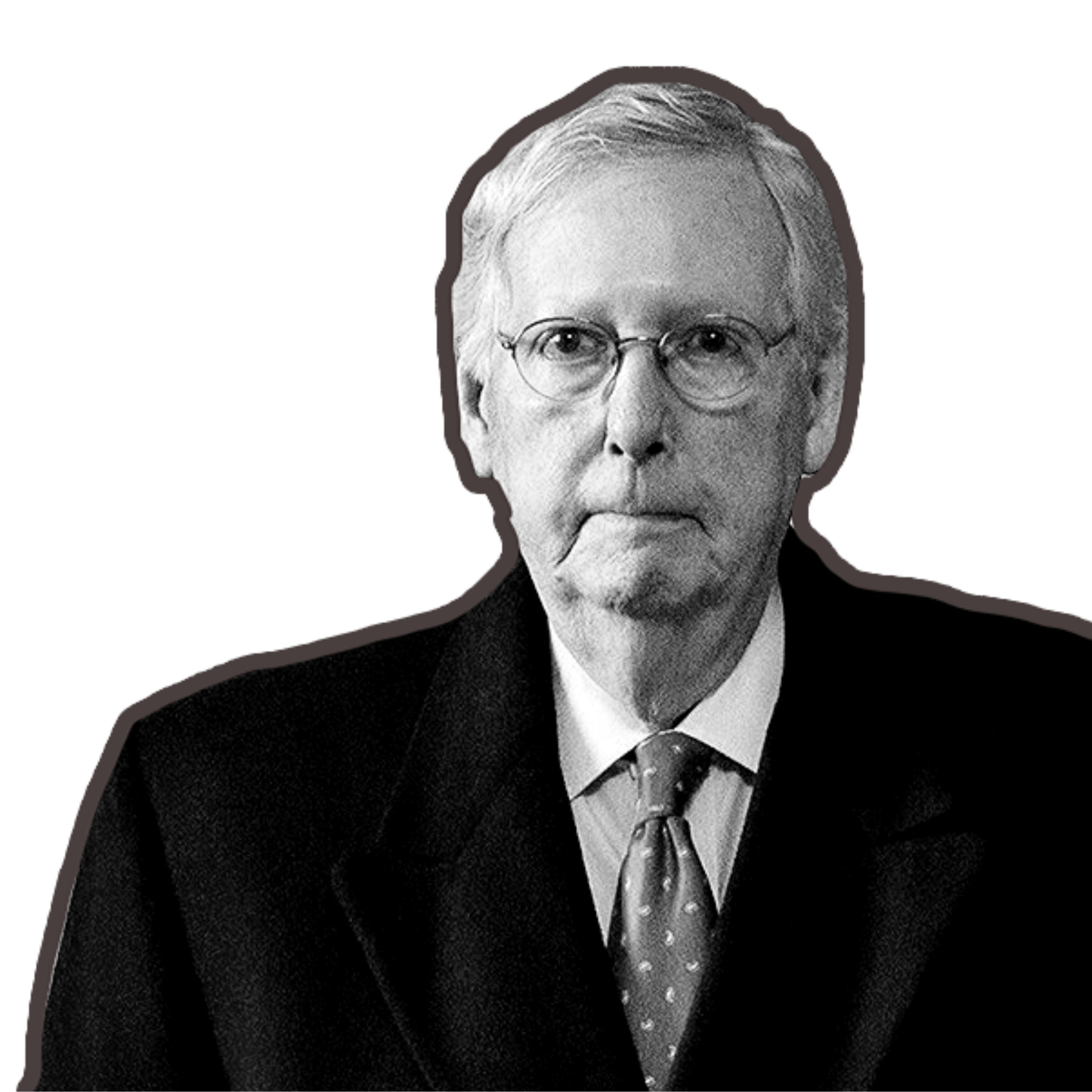 Mitch McConnell in black and white with a red outline.
