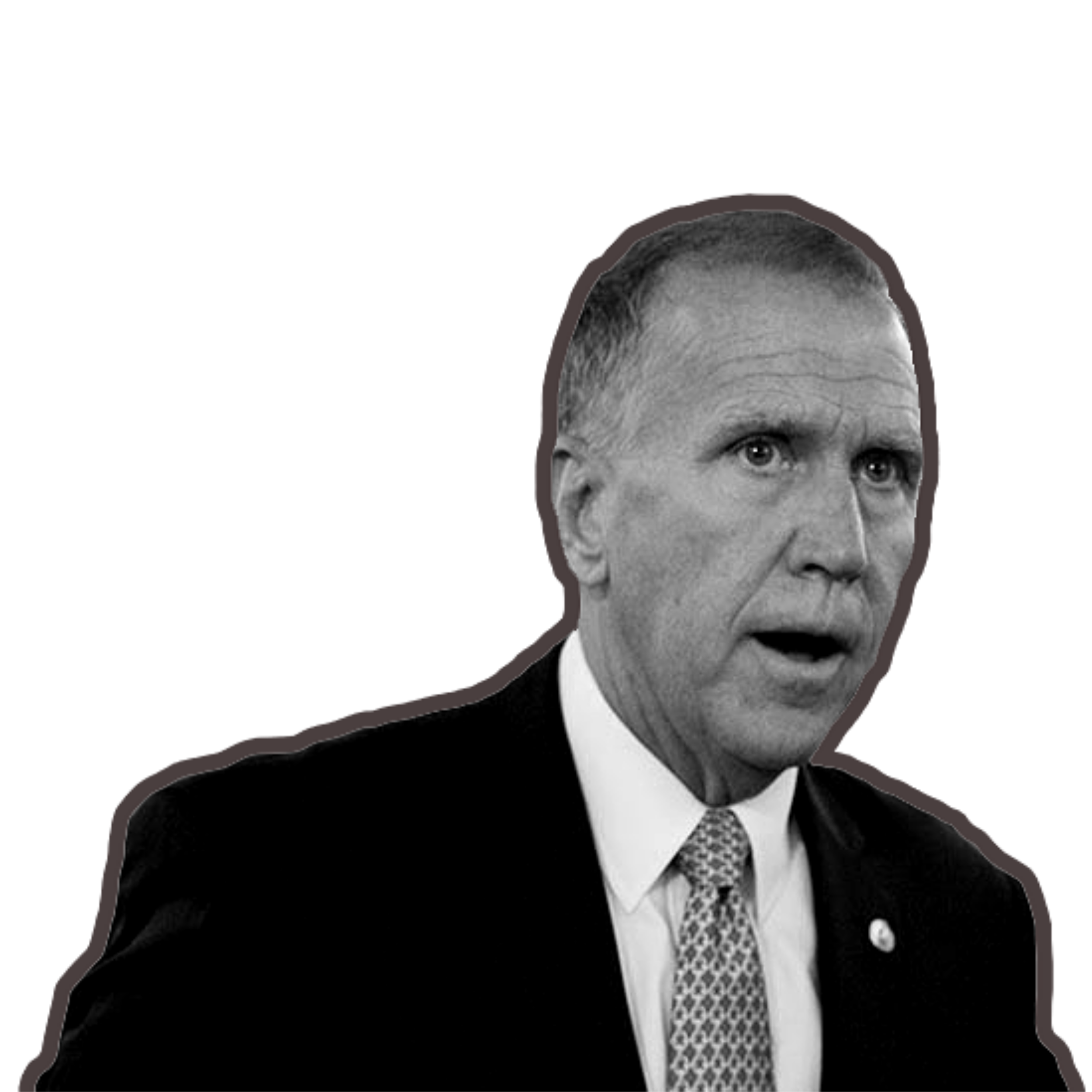 Thom Tillis in black and white with red outline.