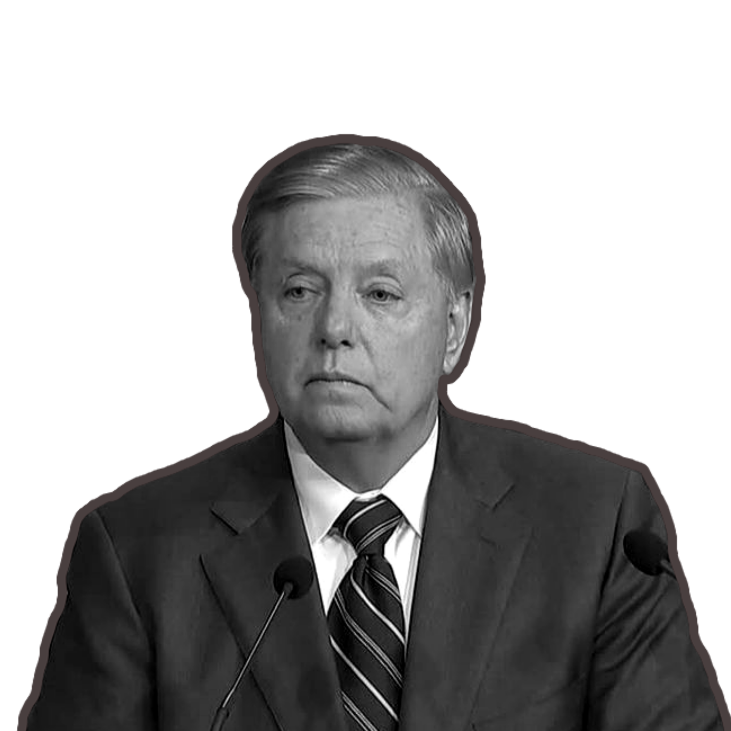 Lindsey Graham in black and white with a red outline.