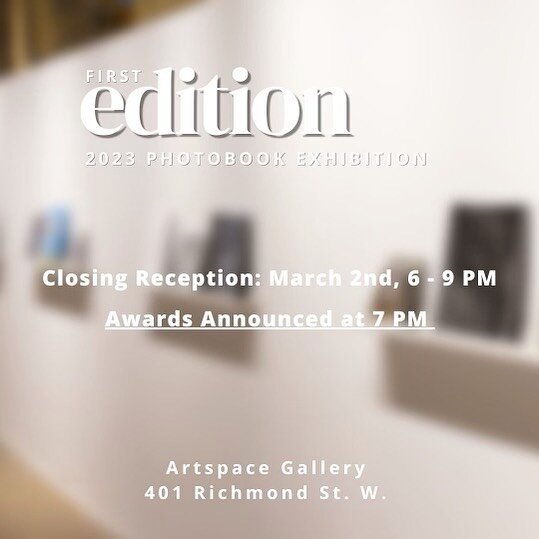 Reminder: This is the last week to see The First Edition Book Show!! This is our annual exhibition showcasing the works of third year photography students from Toronto Metropolitan University&rsquo;s School of Image Arts. 

The exhibition is on view 