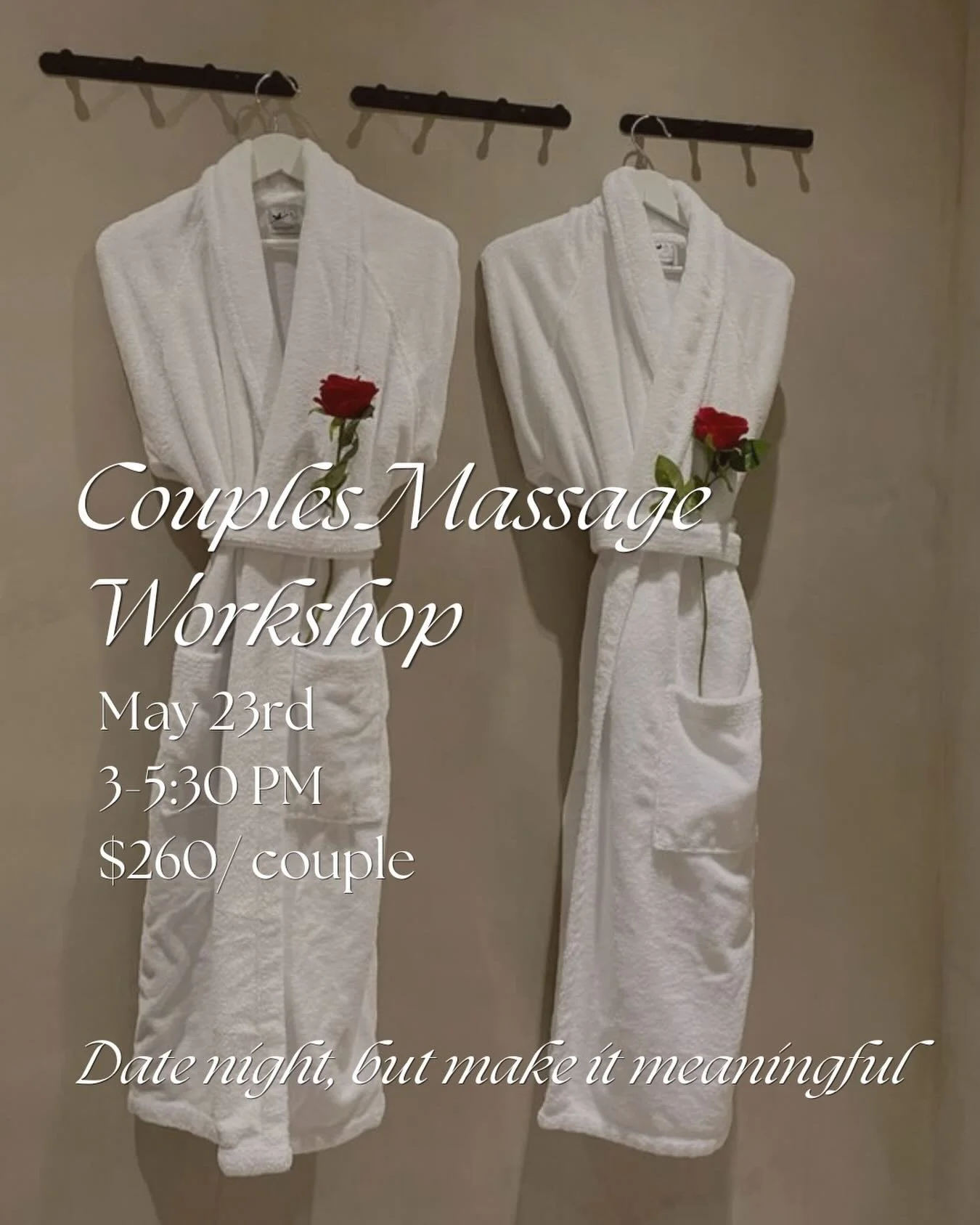 Skip the usual plans and try something youll actually take home with you! ❤️

Our Couples Massage Workshop (hosted by RMT Maly) is designed to help you and your partner relax, reconnect, and learn simple techniques you can use anytime. 

Head to the 