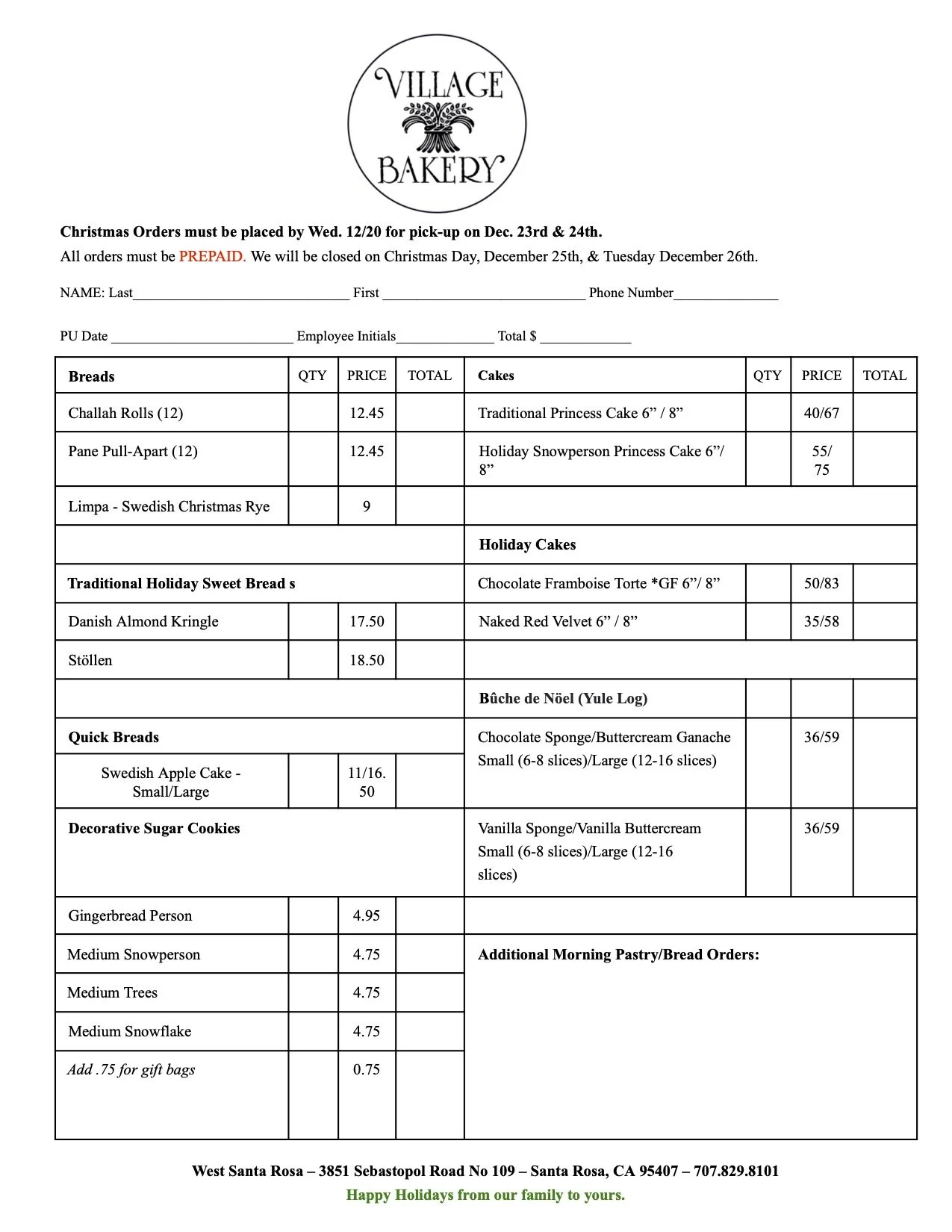 VILLAGE BAKERY Award Winning Santa Rosa Bakery