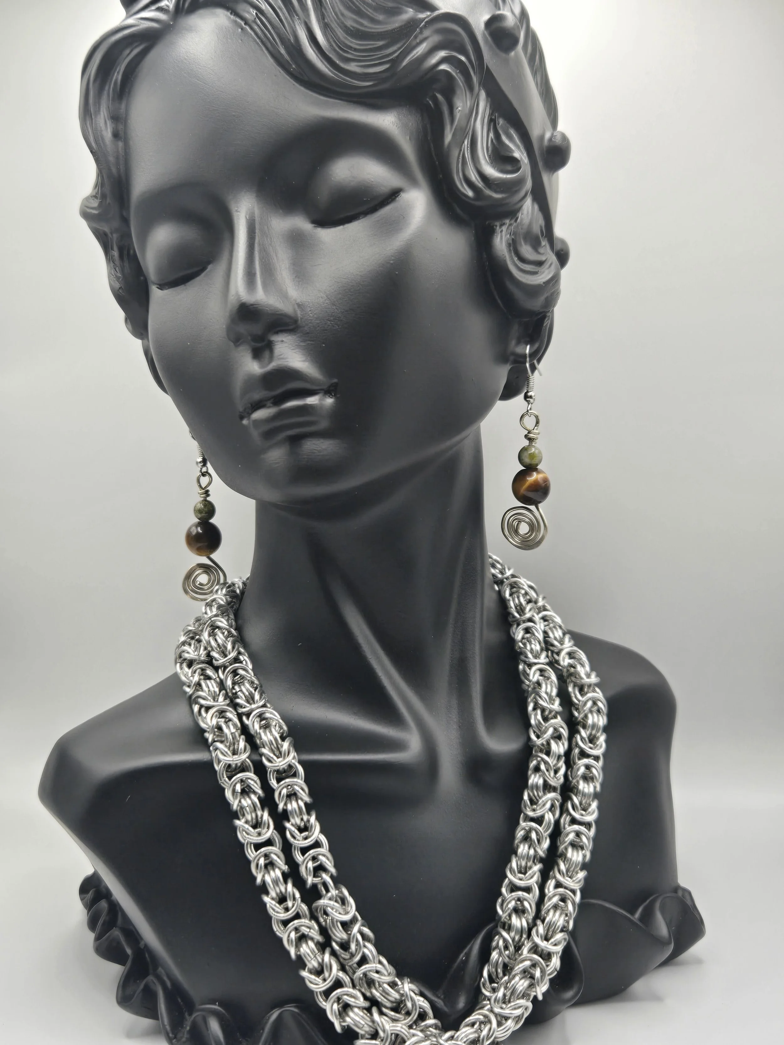 Stainless Steel Tiger's Eye Earrings