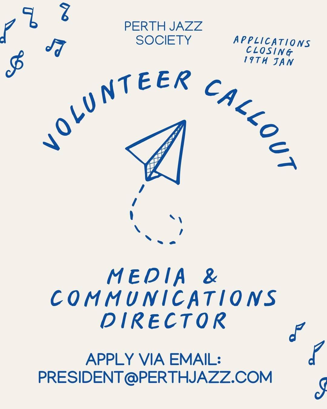 🎷 Volunteer Opportunity: Media &amp; Communications Director 🎷

The Perth Jazz Society is seeking a Volunteer Media &amp; Communications Director to help lead our digital communications and promote Perth&rsquo;s jazz community.

This role involves 