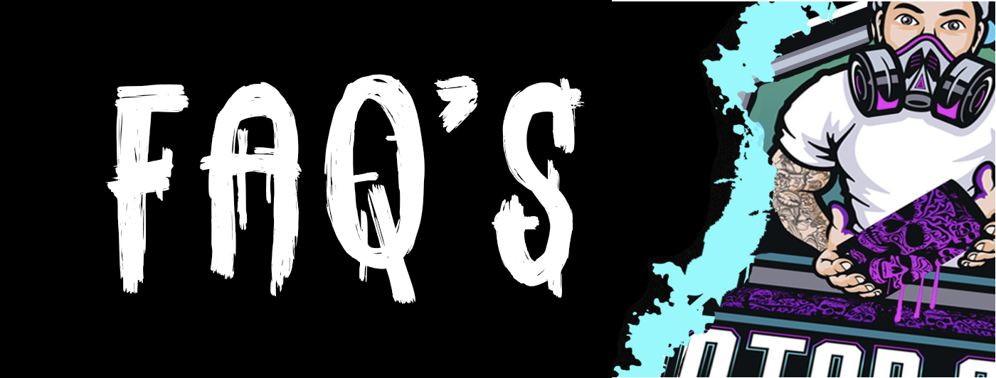 Graffiti-style artwork with text 'FACQ' on a black background, featuring a person with tattoos wearing a respirator mask holding purple spray paint can, with splashes of blue paint.