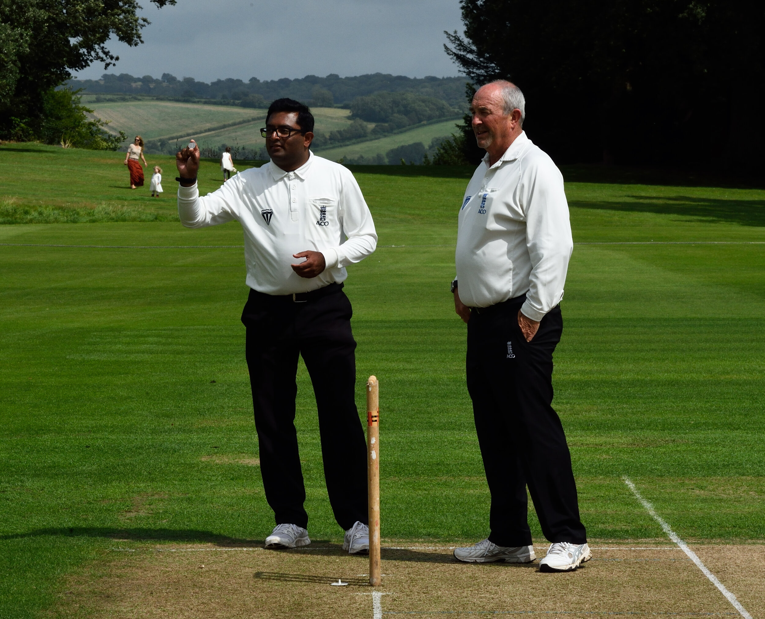 Umpires Vinoj Srinivasan and David Gower