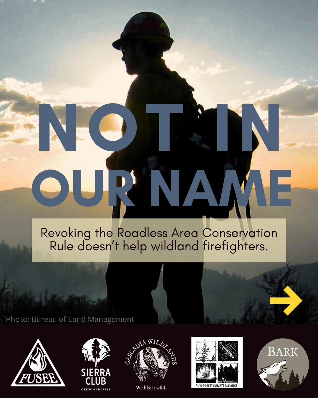 Not in our name, you don't! 🔥

❌ Revoking the Roadless Area Conservation Rule doesn&rsquo;t help wildland firefighters or prevent wildfires. 

The Trump administration wants to revoke the Roadless Area Conservation Rule and bulldoze new roads into n