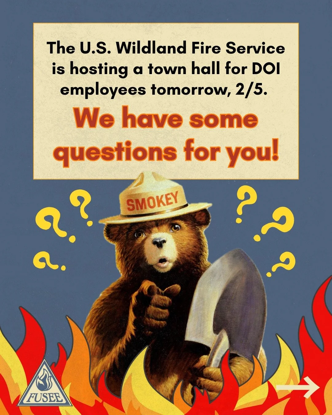 USWFS employees have the rare chance to ask leadership direct questions about the new agency at a town hall TOMORROW, February 5th. 😲

Given the lack of transparency so far, this town hall is crucial. It gives employees a chance to demand clear answ
