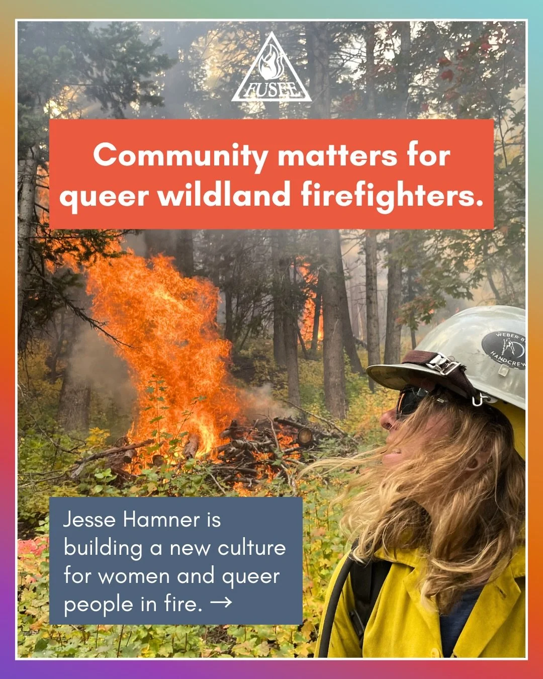 Jesse Hamner is a USFS squad boss, woman, and queer person paving pathways towards connection and culture in wildland fire. ❤️&zwj;🔥

In a political climate that makes queer people more vulnerable in the workplace, she started @keep.flaming to build