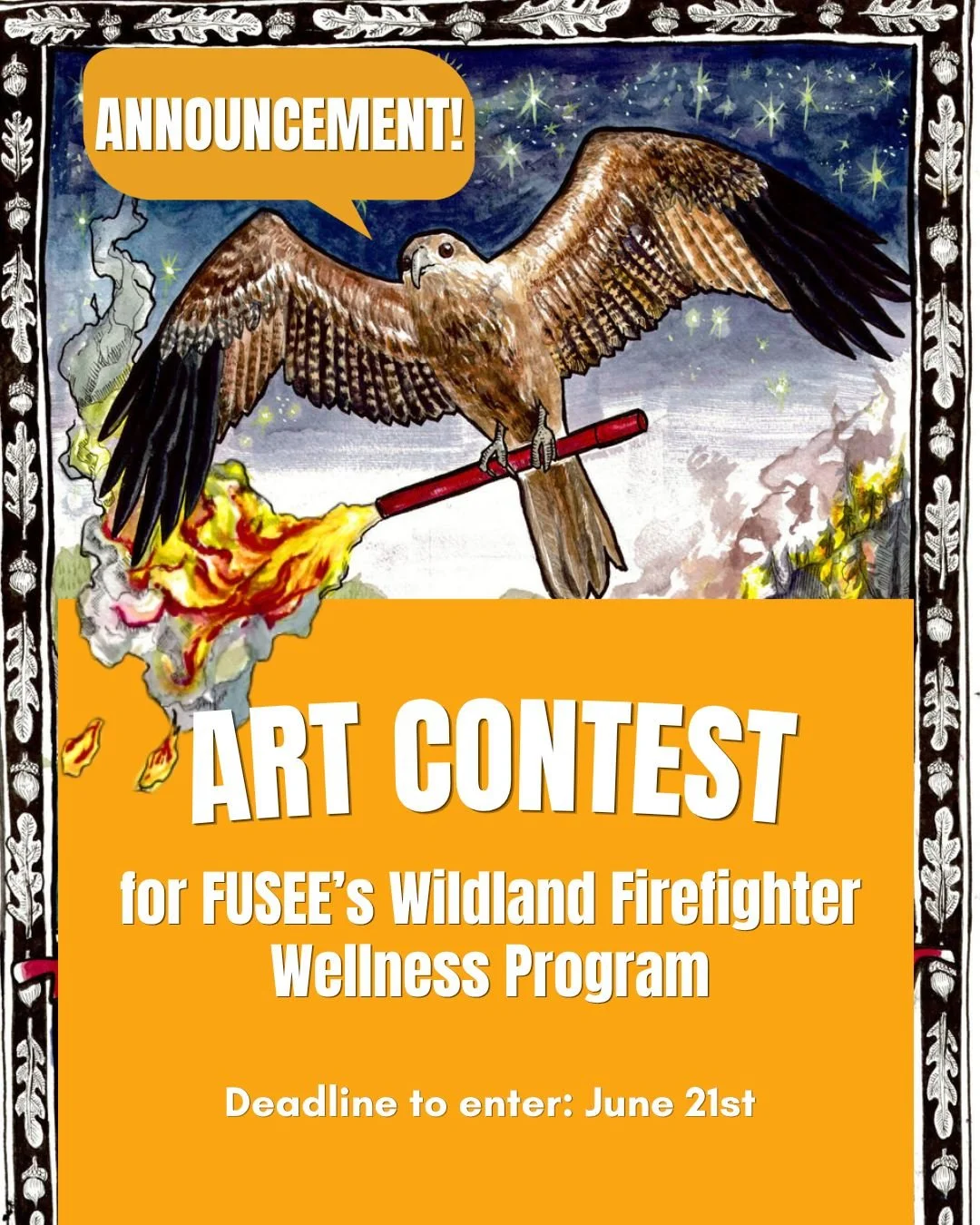 Calling all artists! 🎨

Want your art featured on t-shirts, social media, and FUSEE's website? 👀 Now's your chance! 

We're on the hunt for art to represent our growing Wildland Firefighter Wellness Program. 🧘&zwj;♀️ Share your art in support of f