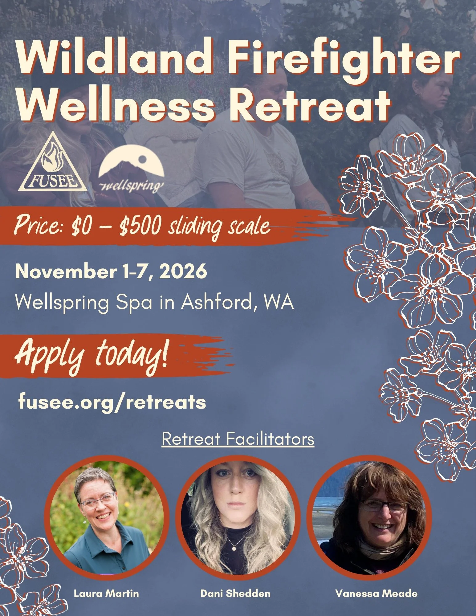 Applications for our Wildland Firefighter Wellness Retreat at Wellsprings Spa in Washington is now LIVE! 😍

This retreat is one of three that we will be offering in the 2026-2027 season, all with a sliding scale price of $0-$500. 

This 7-day retrea
