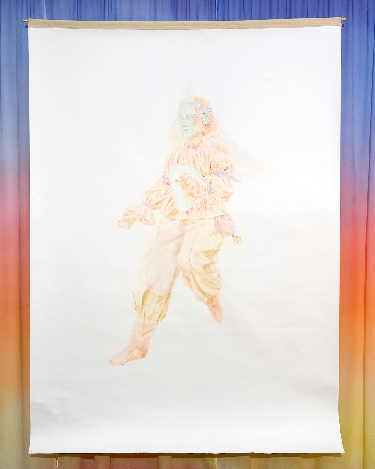 Rihab Essayh
Sand sister, portrait of Manel, 2021
aquarelle et crayon de couleur sur papier
213.5 x 152.5 cm