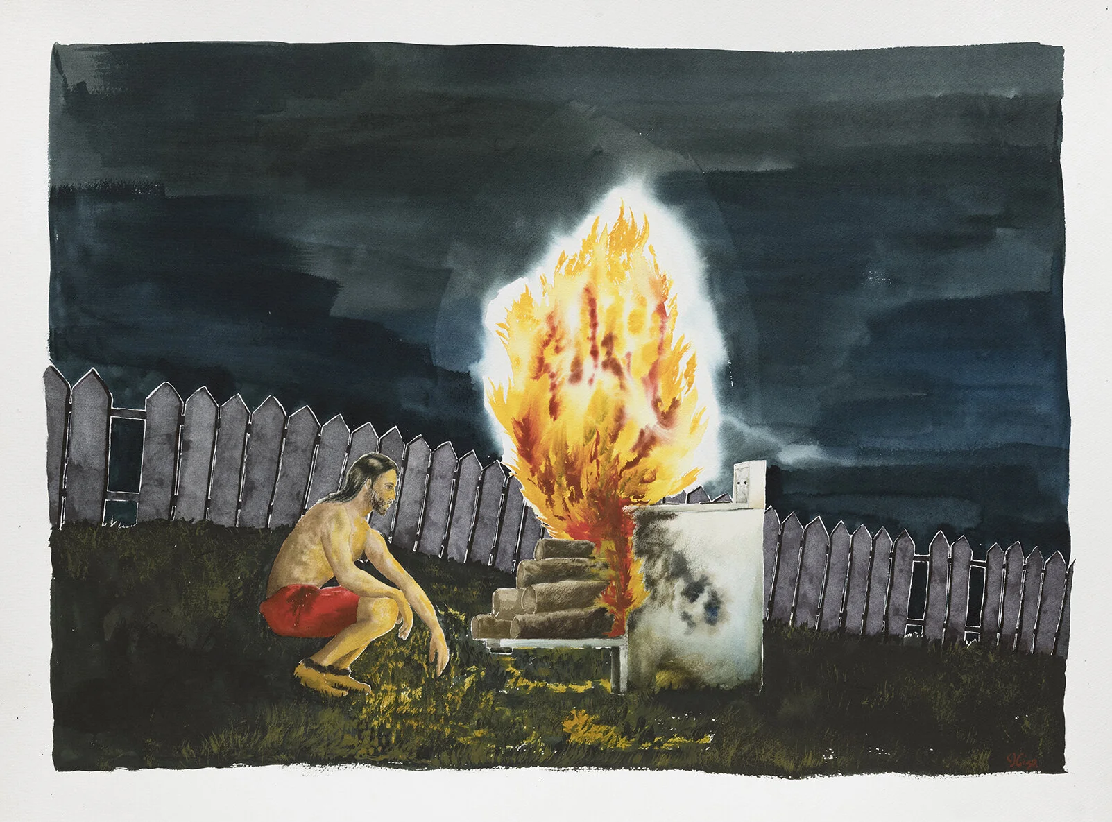 Joseph Tisiga, Gauging Proximity is Constant, 2020, Aquarelle sur papier / Watercolour on paper, 56 x 76 cm (22 x 30 in.)