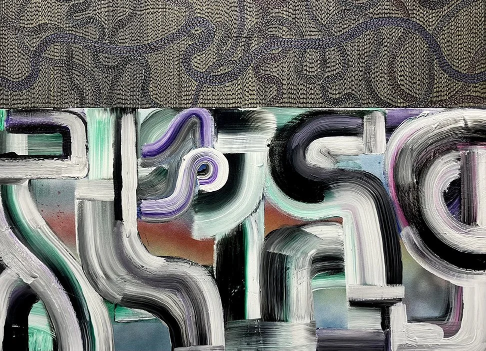 Donald Andrus:
Paradox No 5, 2025 
acrylique, stylo gel sur secco sur toile / acrylic, gel pen on secco on canvas
91.4 x 121.9 cm