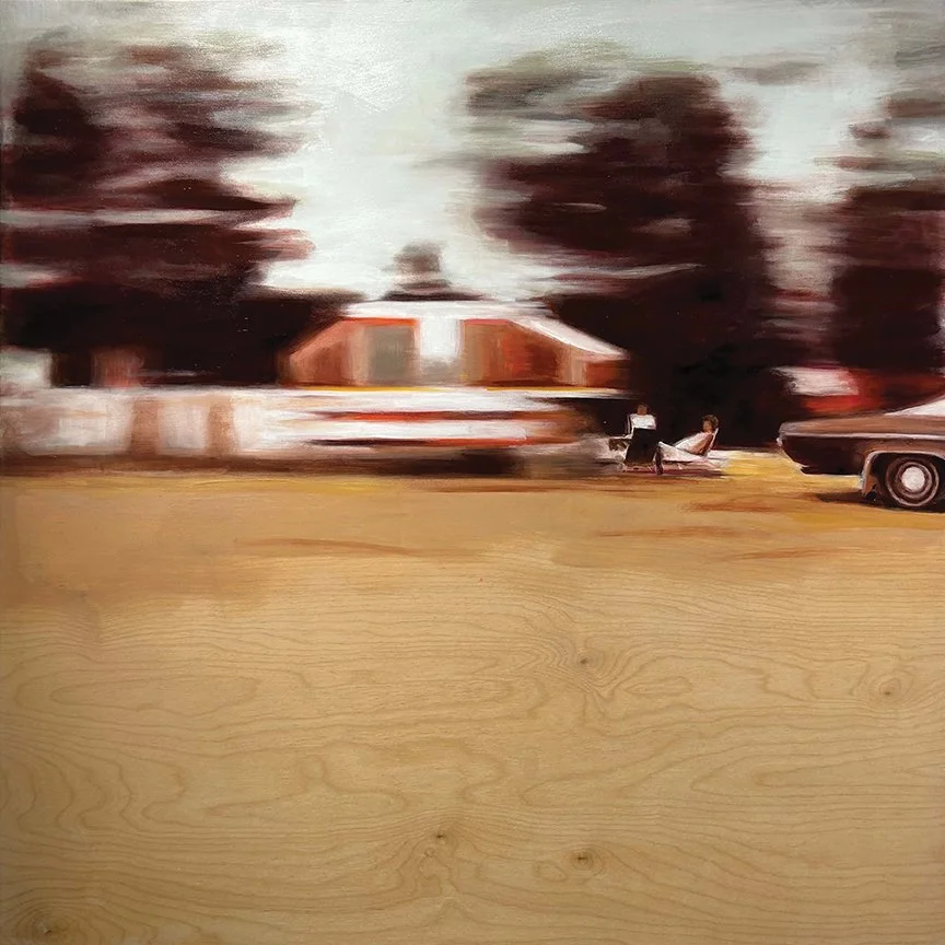 Karine Tremblay:
Camping Lac St-Joseph, 76, 2024
huile sur panneau de bois / oil on wooden panel
91.44 x 91.44 cm