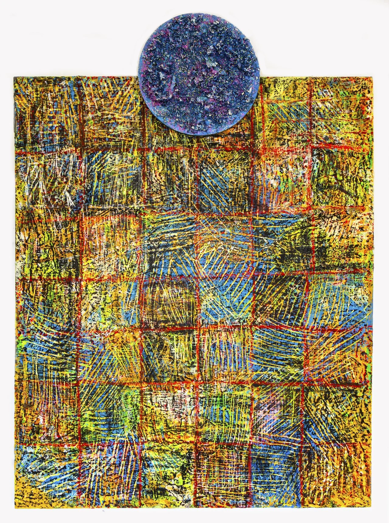 Karine Guyon
Targeta, 2023
huile, cire d'abeille, pigment et paillettes sur toile et bois
175.26 x 122 cm