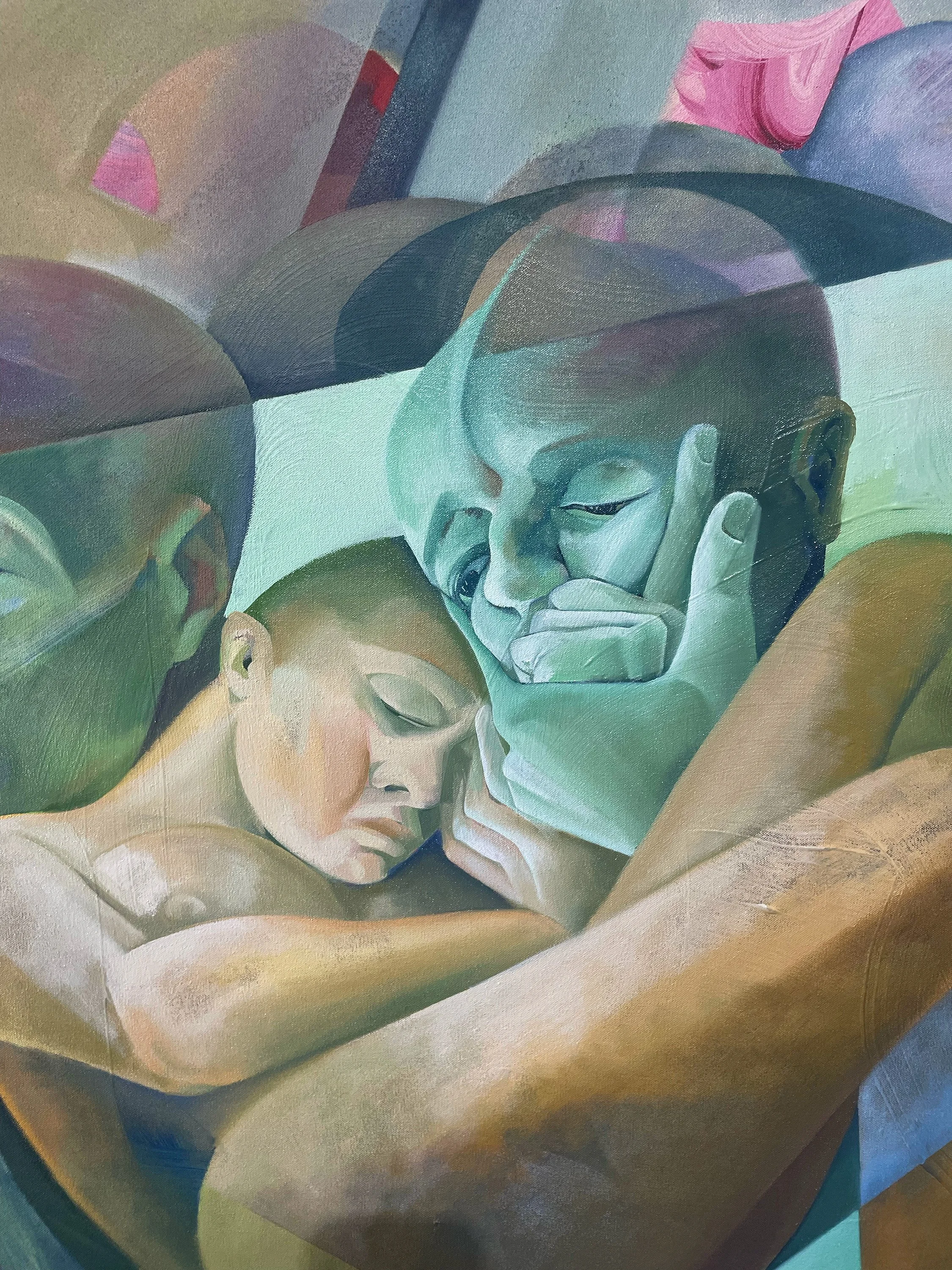 Sarah Cloutier:
Compressed (detail), 2026
huile et acrylique sur toile / oil and acrylic on canvas
243.8 x 121.9 cm