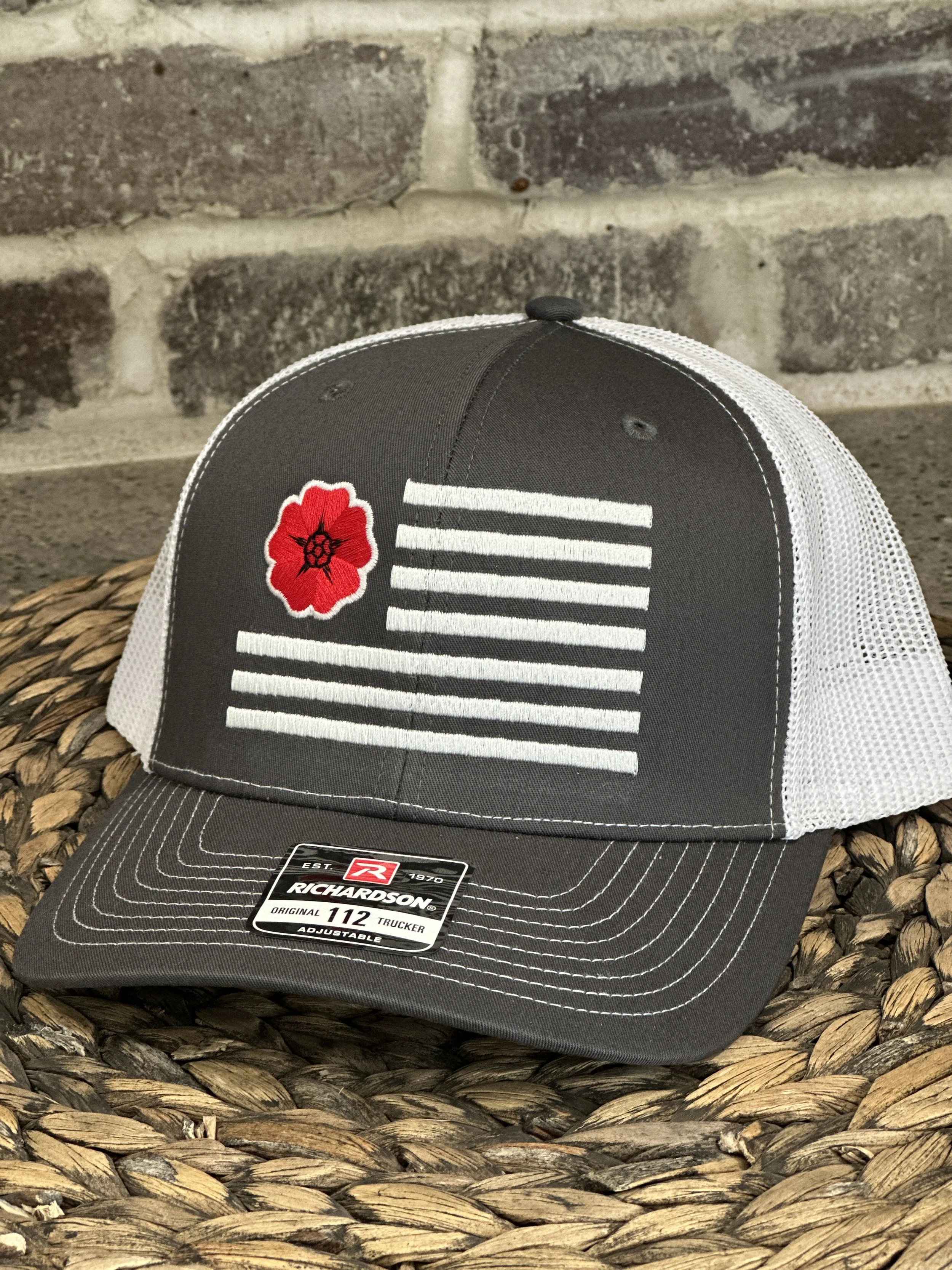 Dark grey and white striped hat