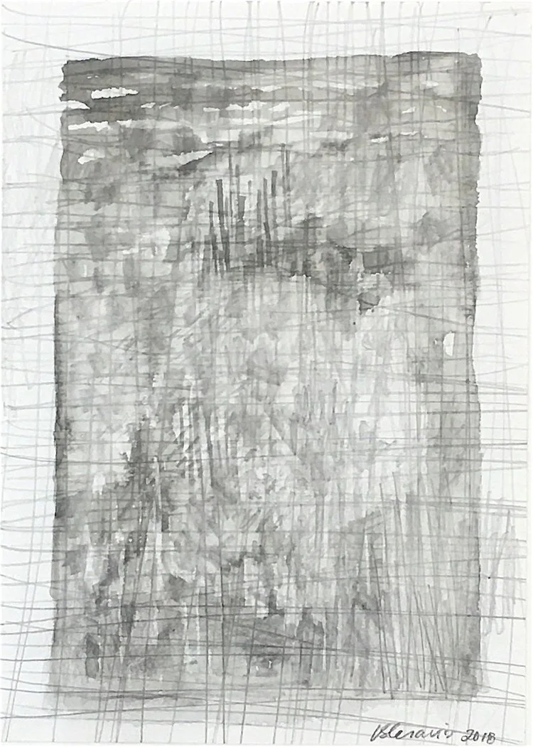 Liminal 1, Lydia Gravis graphite, watercolor, 7 x 5", (framed)