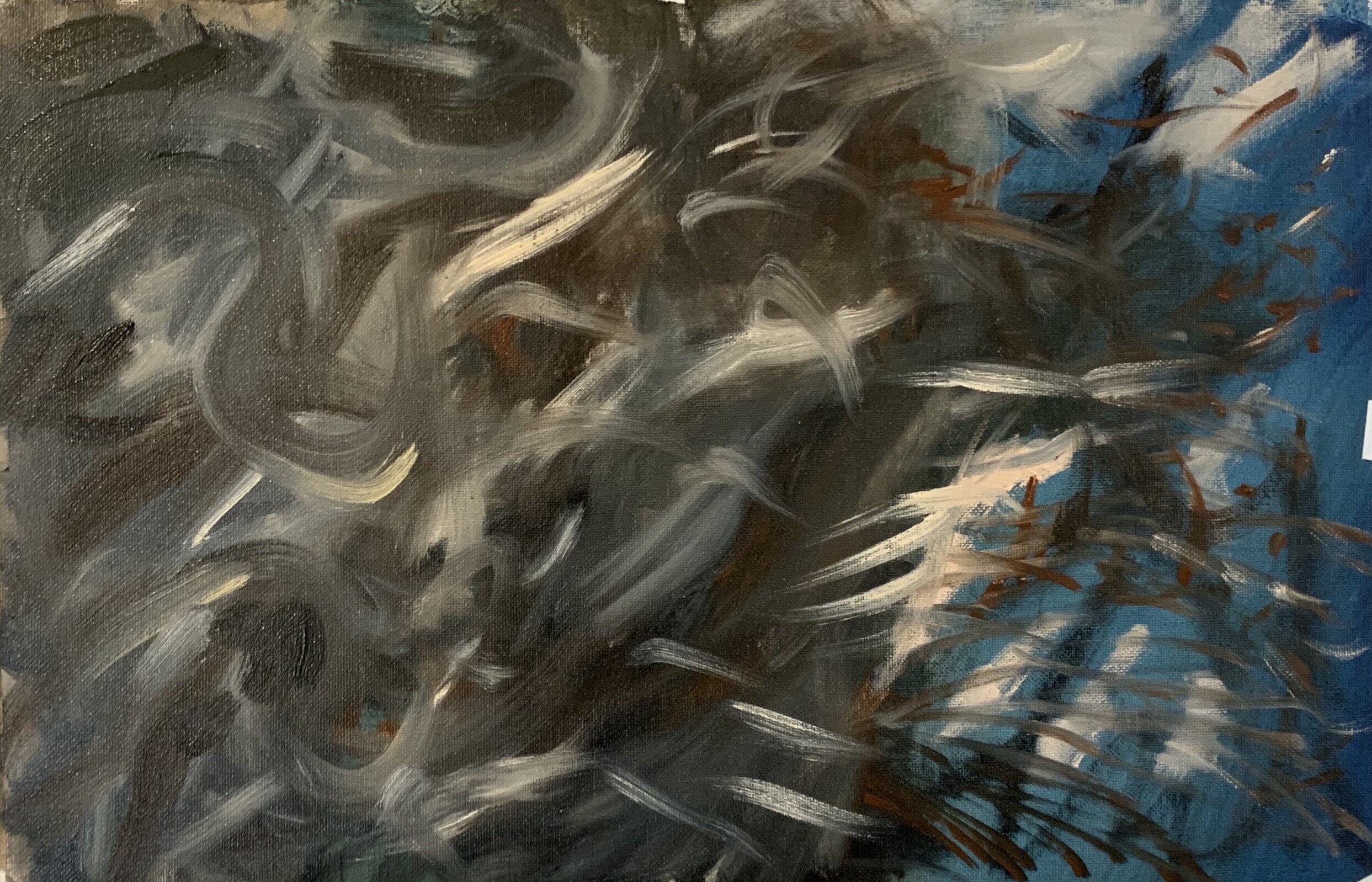 A figure emerges from the pain.t.