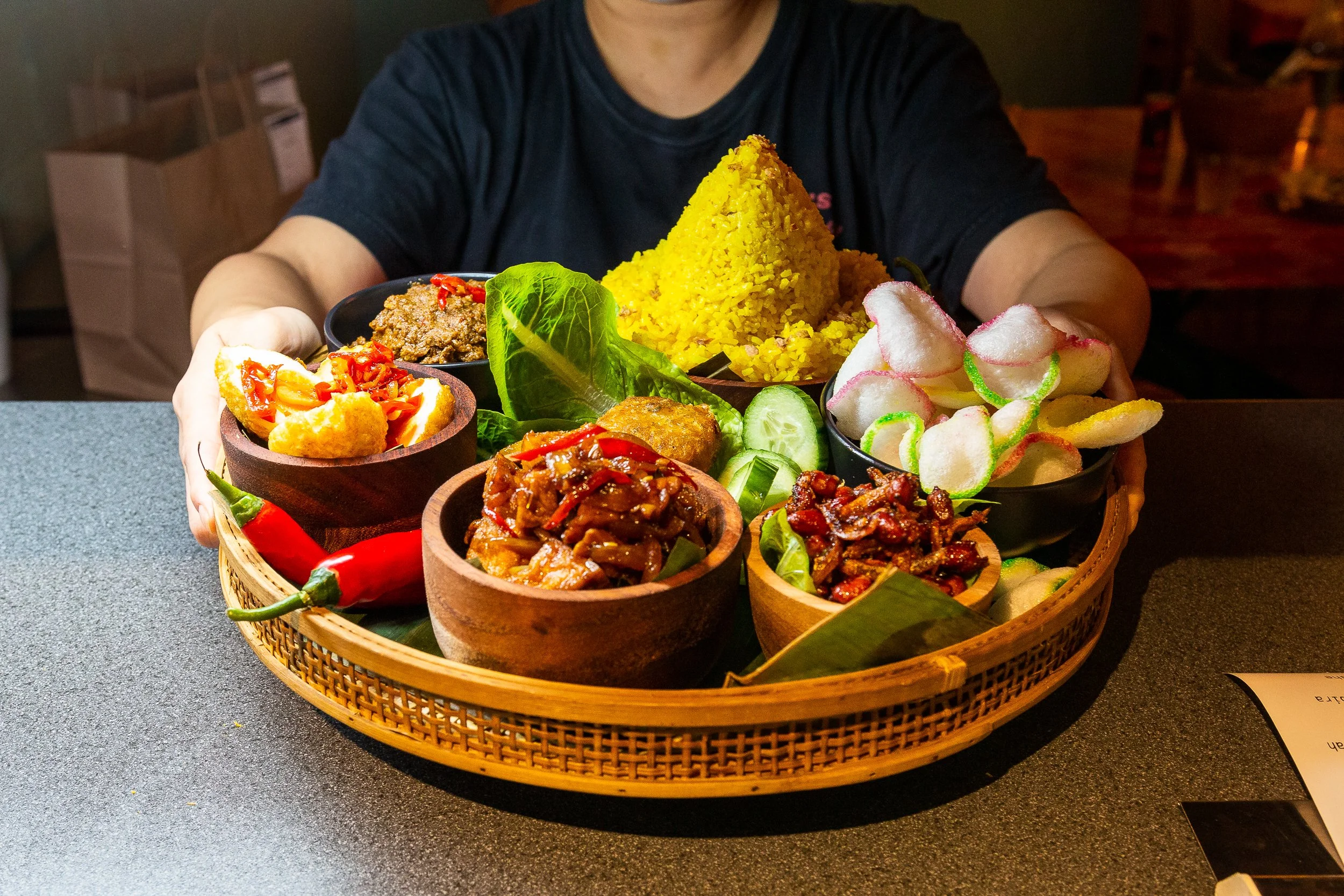 Tumpeng Indonesian catering spread at Java, Auckland — nasi tumpeng, rendang, and street food for events and weddings