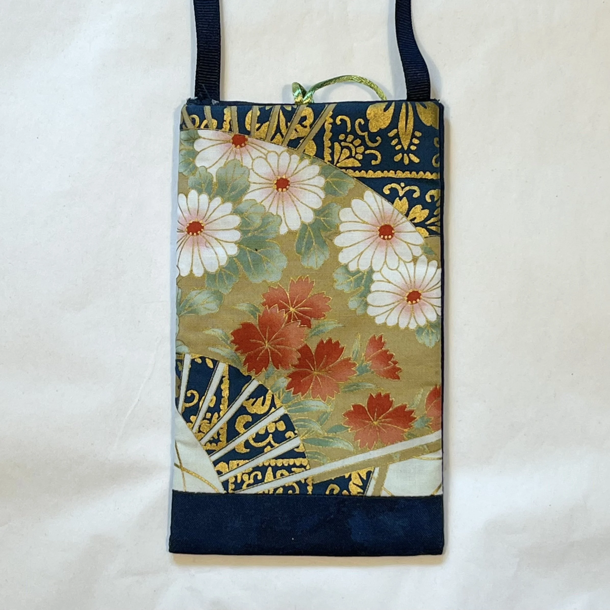 Cell Phone Holder - Blue Fan with Flowers