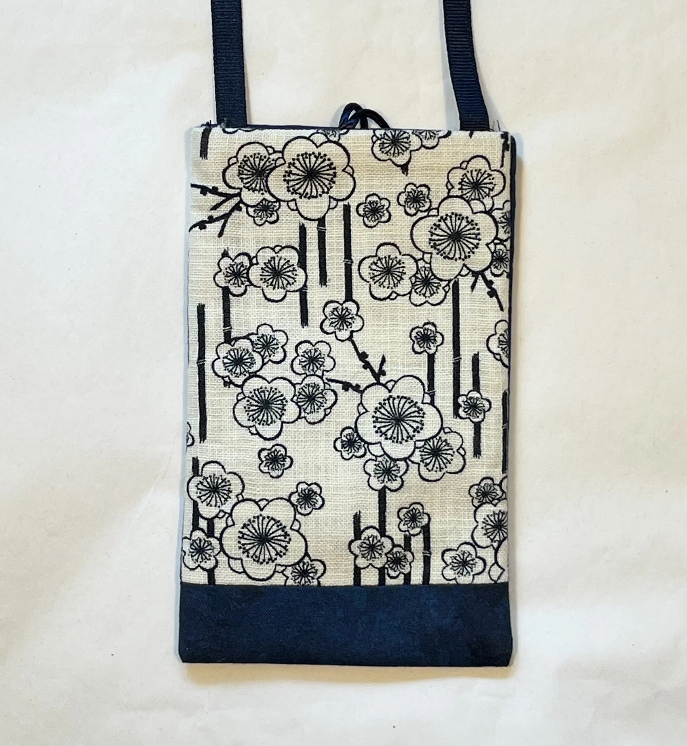Cell Phone Holder - Cream with Blue Plum Blossom