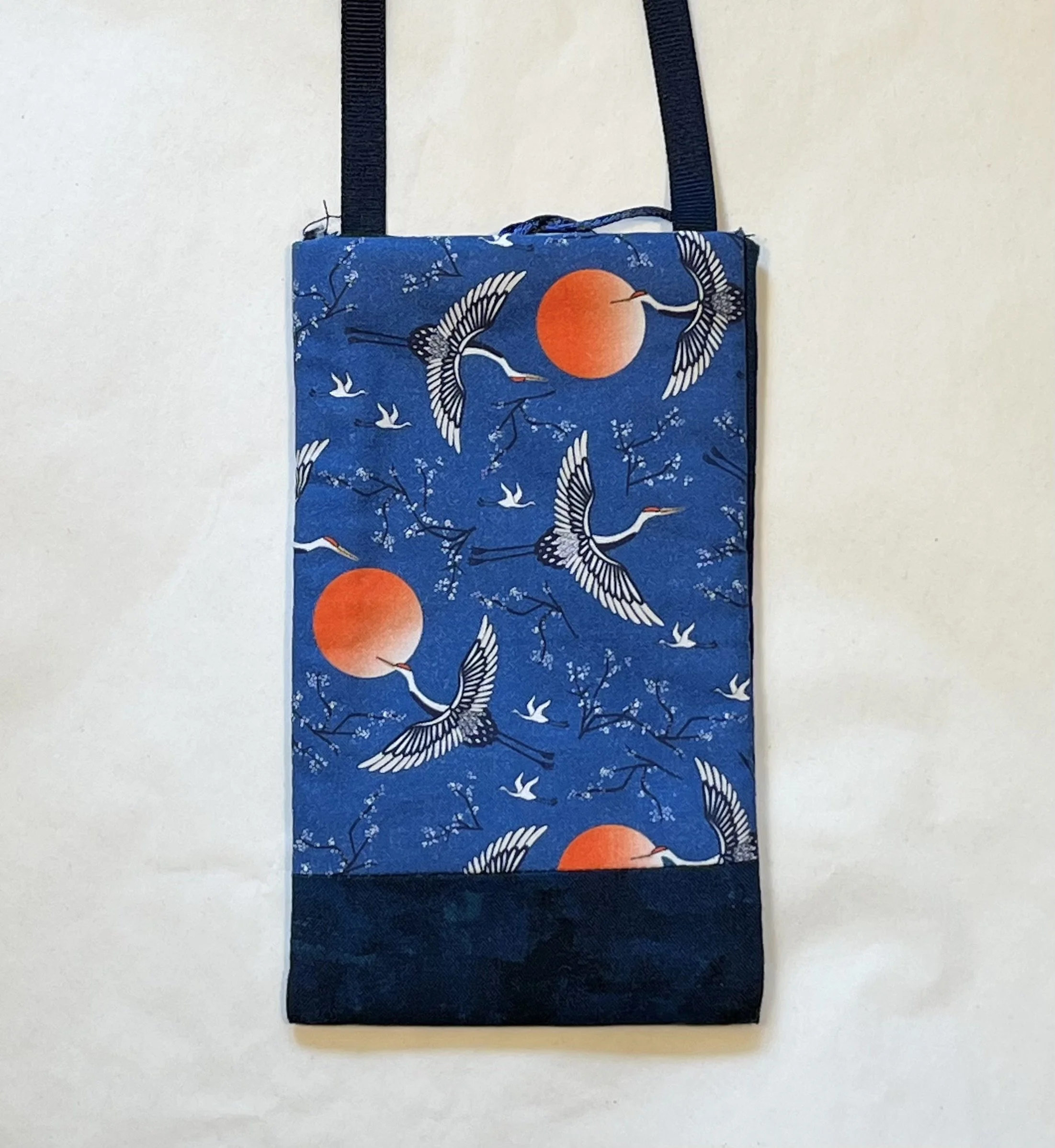 Cell Phone Holder - Blue with Cranes and Moon