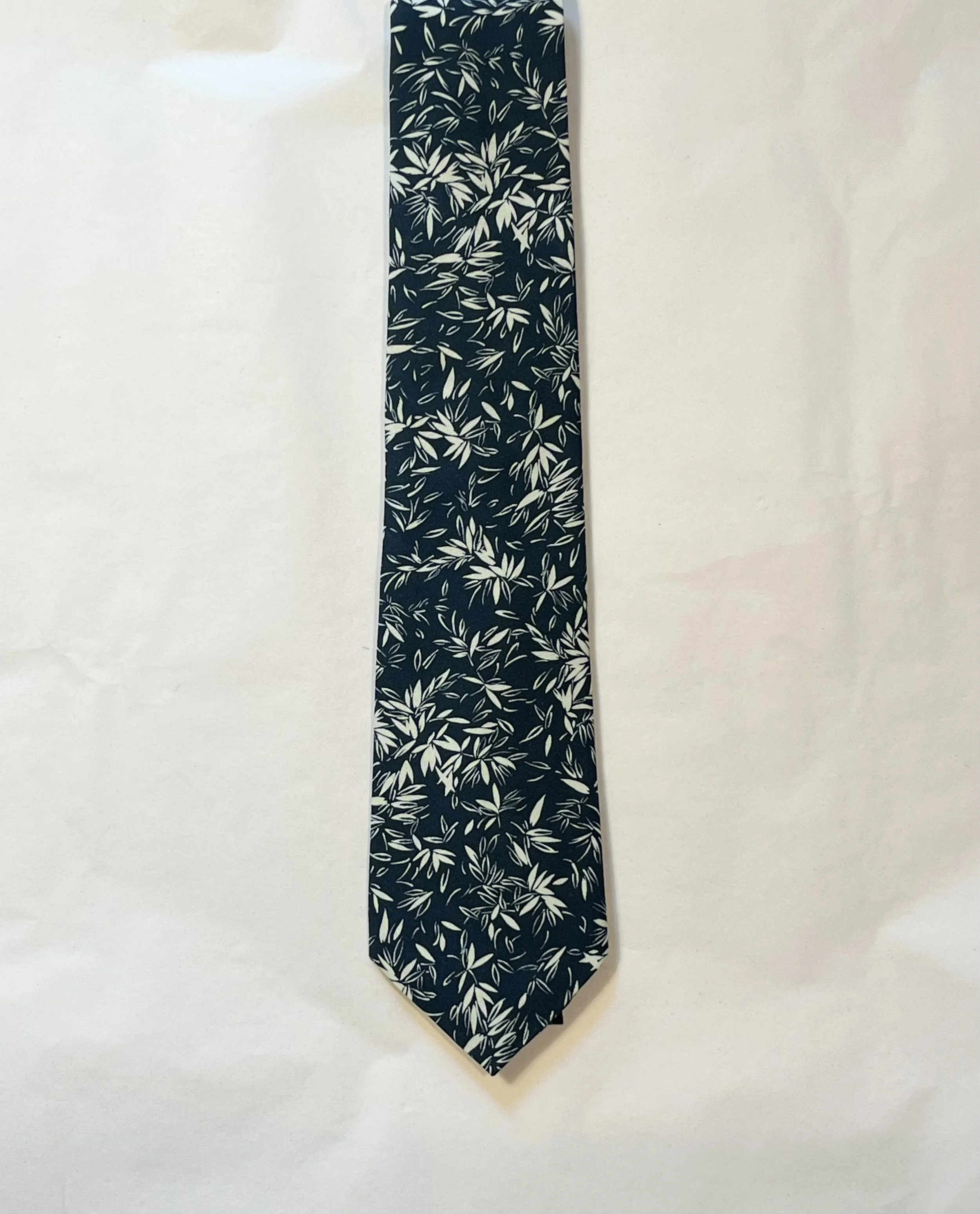 Tie - Blue with White Leaves