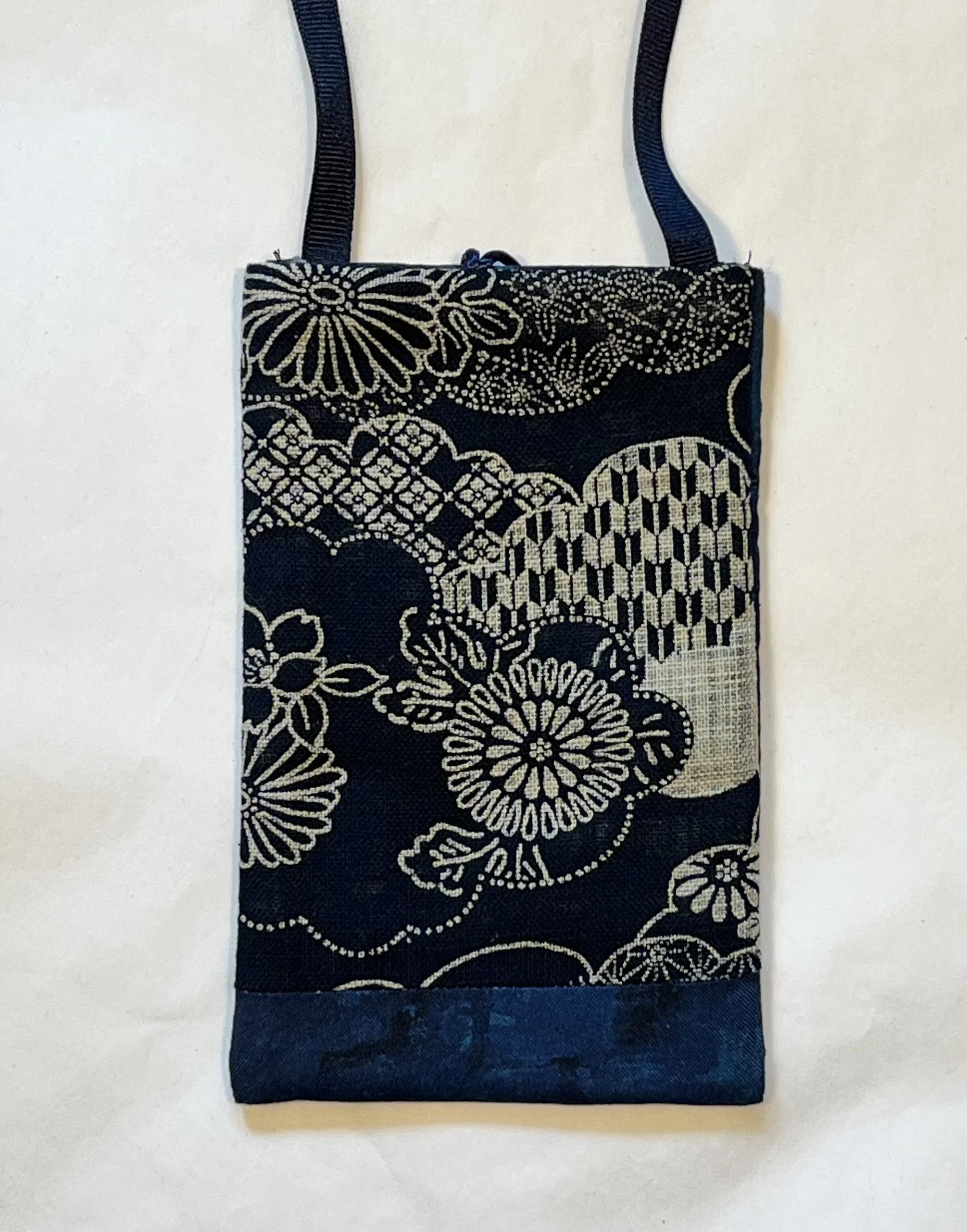 Cell Phone Holder - Indigo Flowers and Graphic