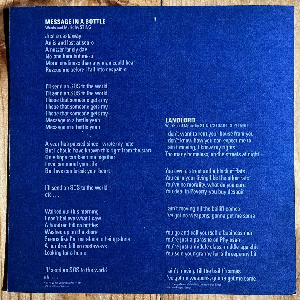Police - Message In A Bottle single insert lyrics.jpg