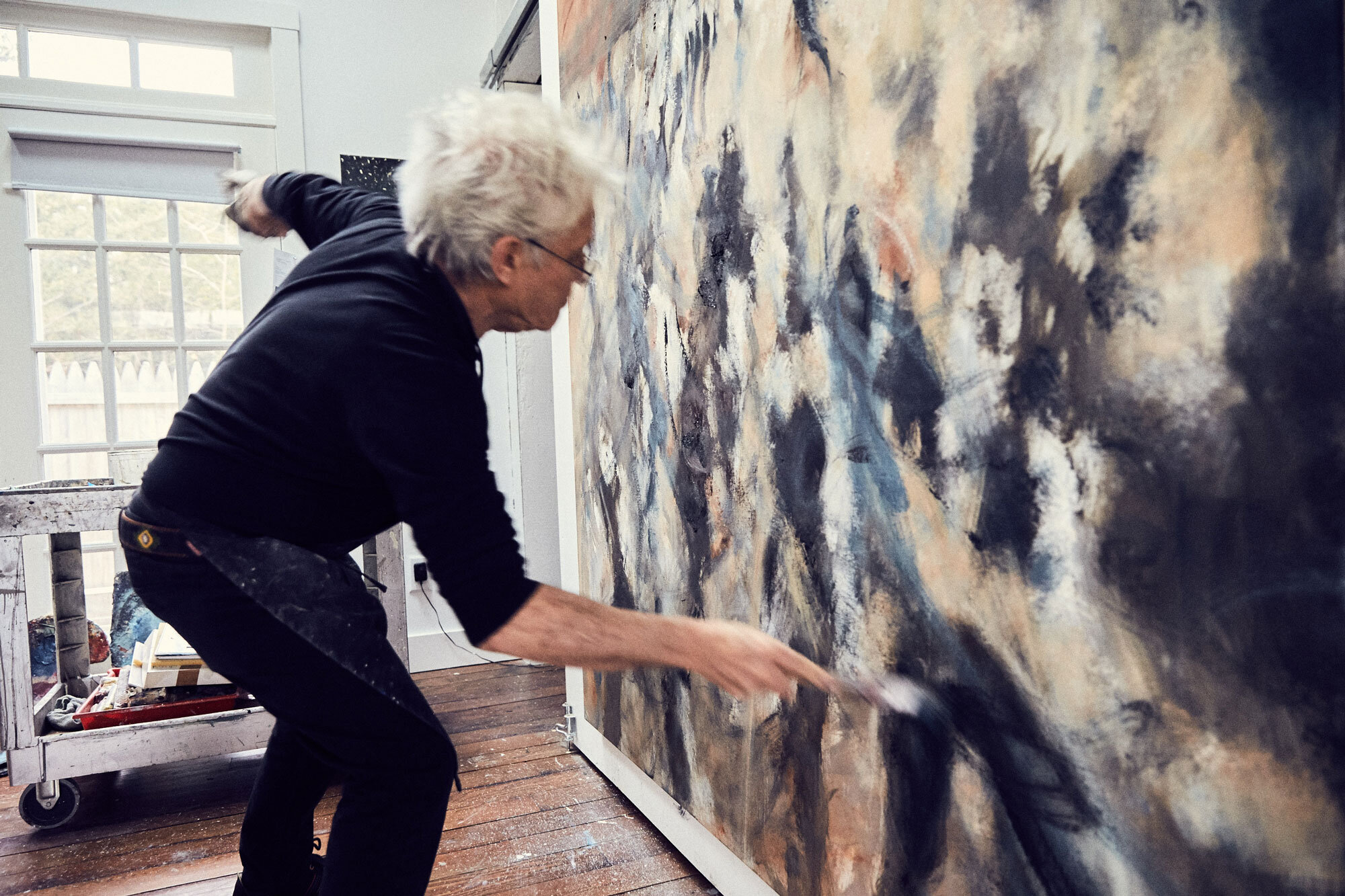  Working the paint at the Westport Studio, 2016  Photo: Chris Cramer 