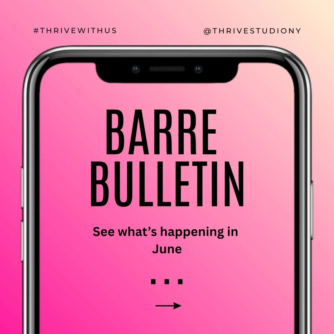 ✨ June at Thrive ✨ 
We've got a lot happening at Thrive this month: 
🌈Pride Party | June 5th, Join us as we celebrate love, community, and inclusivity 
🩰Barre Teacher Training Summer Cohort 2, Applications are now open! 
💪Personal Training with Sm