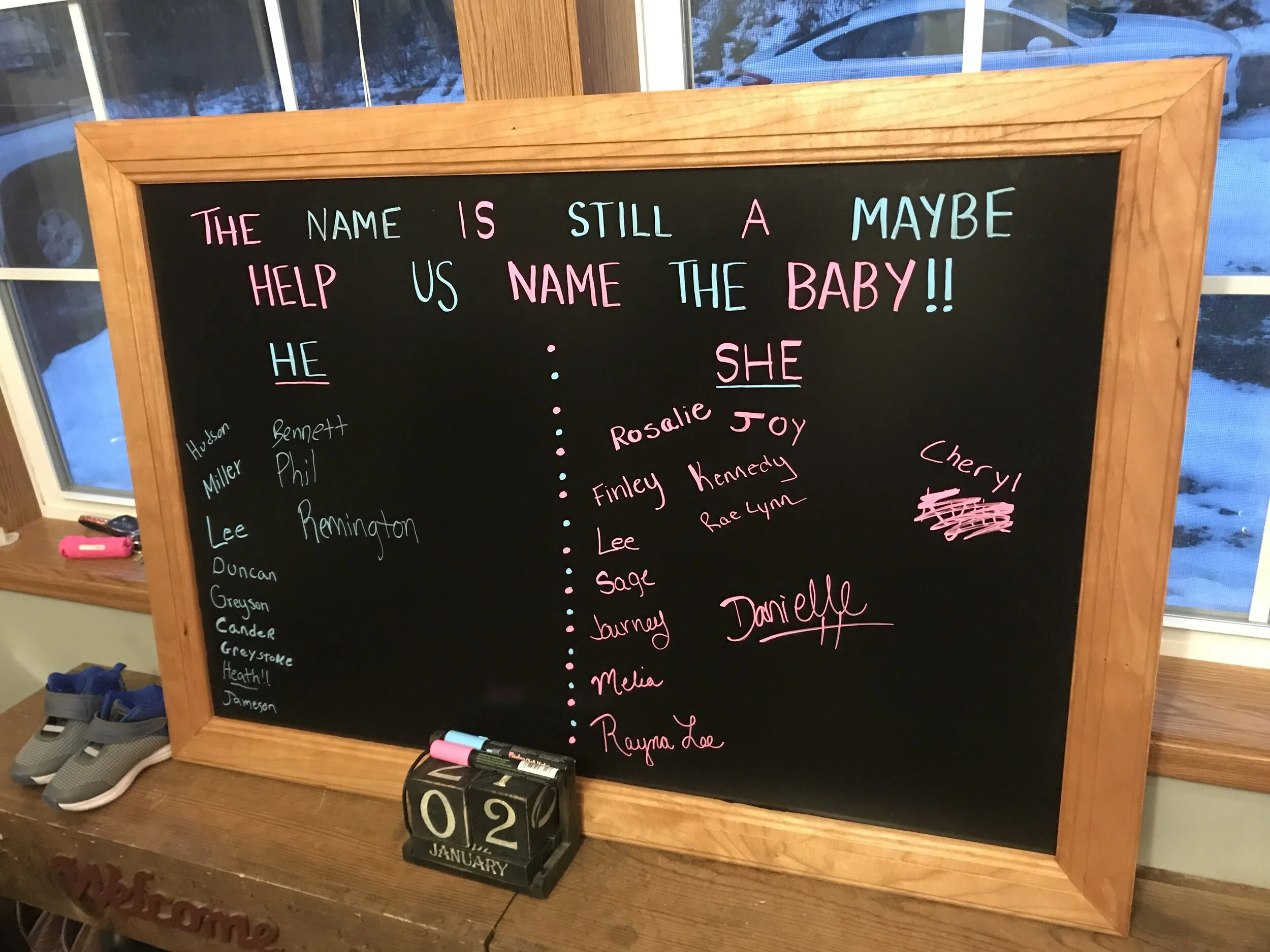 A Cherry Framed Chalk Board made for a Gender Reveal Party 