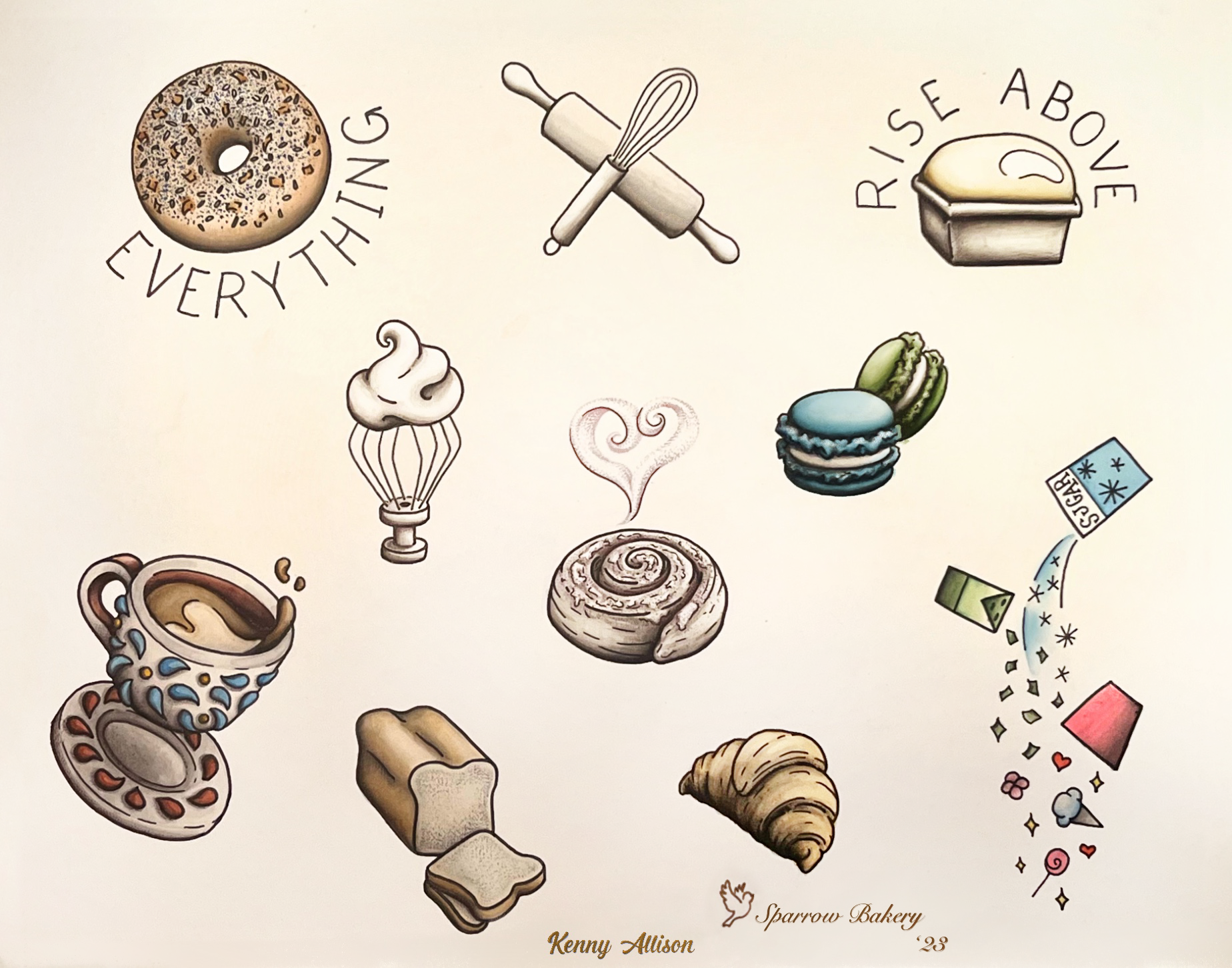Sparrow Bakery, Tattoo Flash Sheet