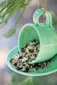 Fiestaware tea cup bird feeder