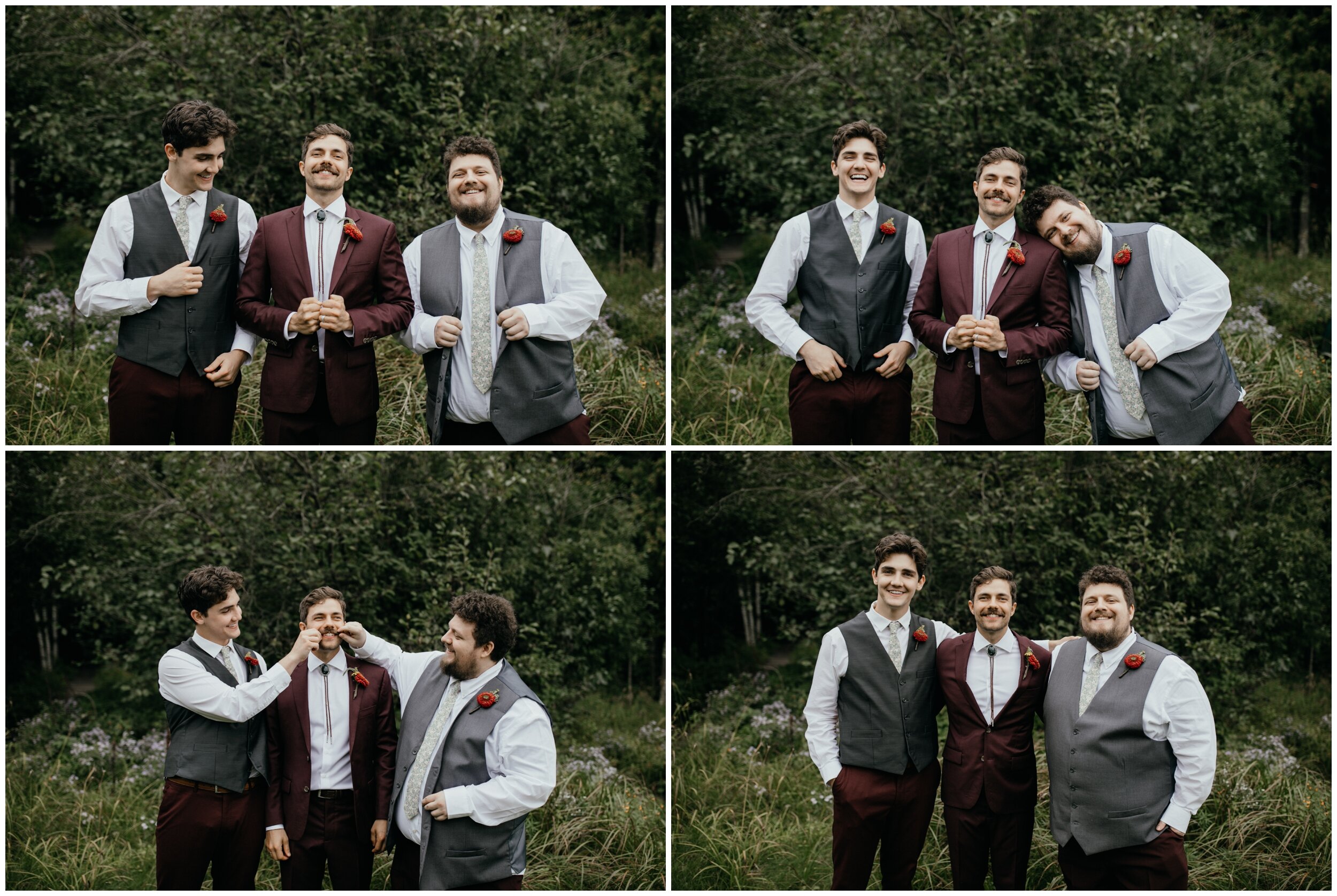 Groom with brothers at summer camp wedding in northern Minnesota