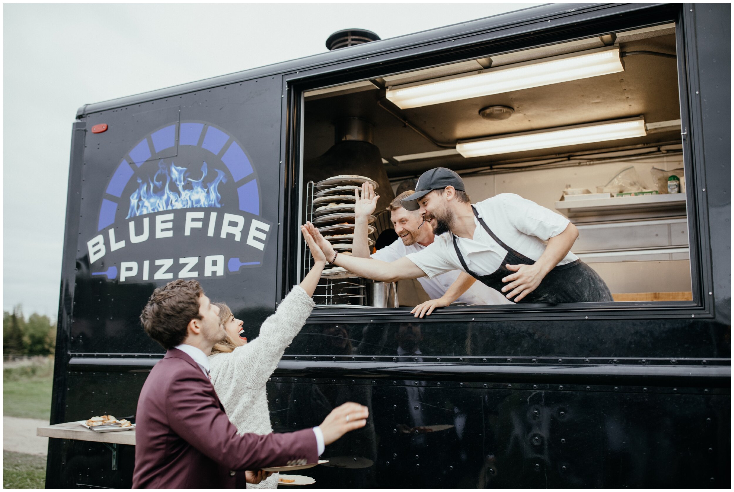 Blue Fire Pizza food truck at Camp Warren wedding in Eveleth Minnesota