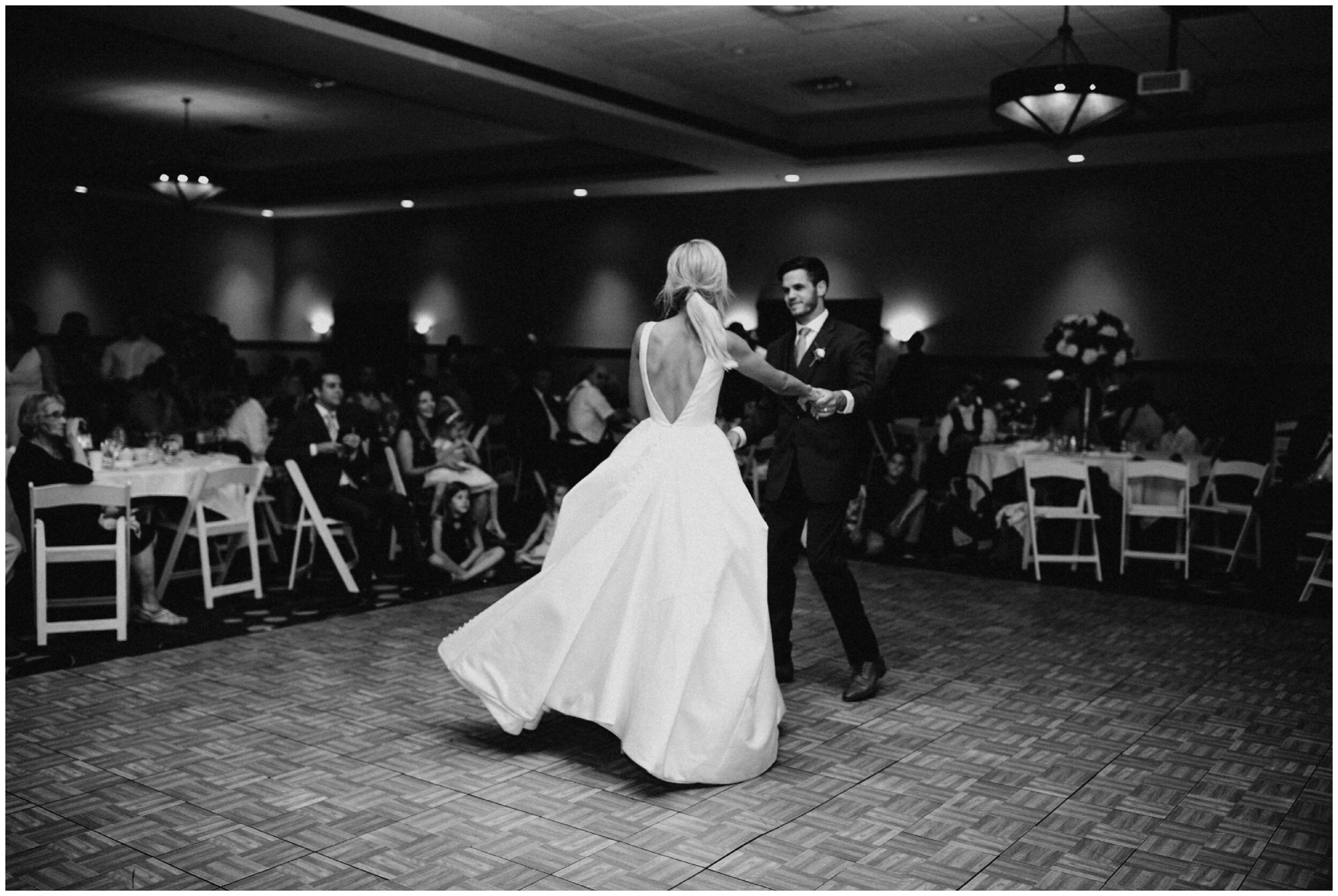 Bride and groom dancing during wedding reception at Grand View Lodge on Gull Lake