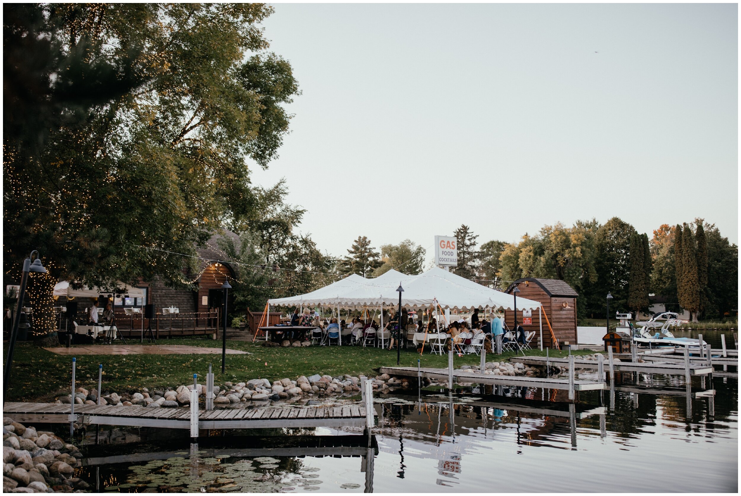 Backyard wedding reception on the lake at the Wharf in Crosslake, Minnesota