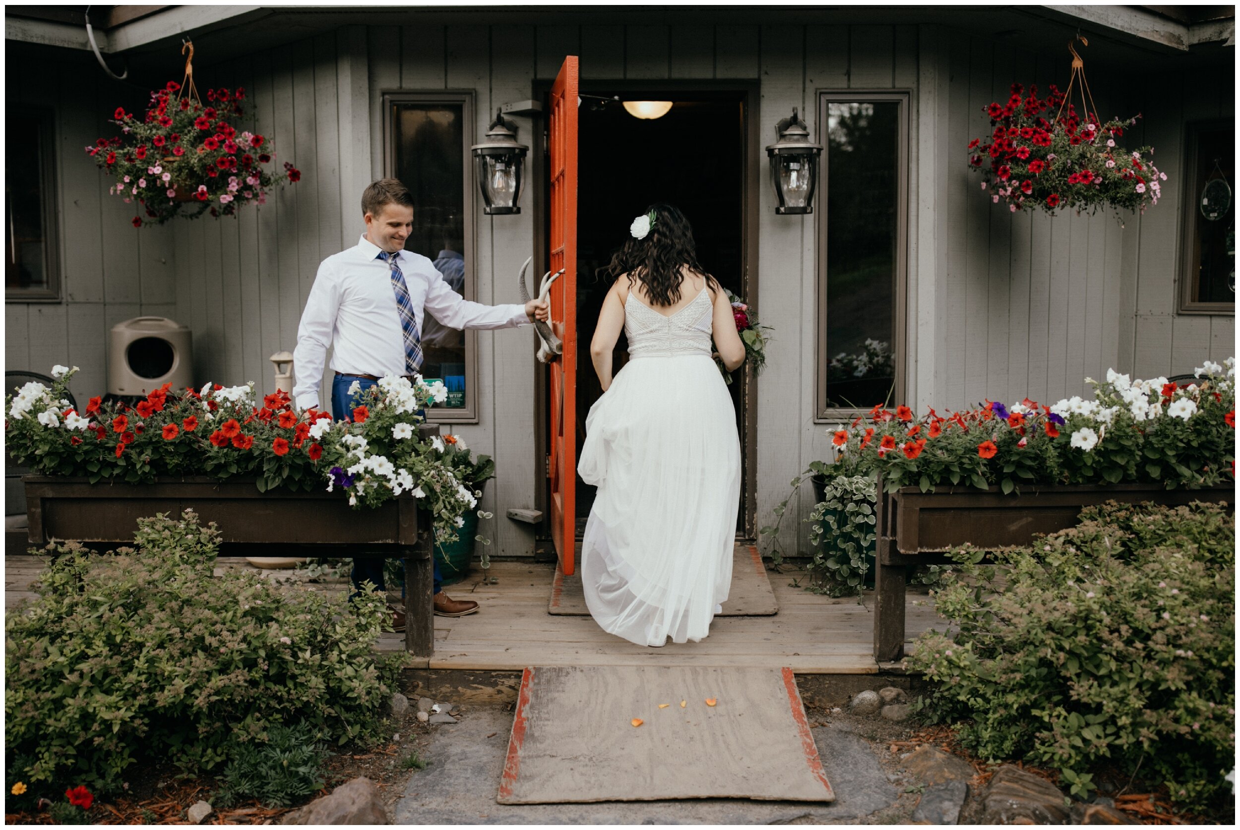 Bride and groom eloping at the Gunflint Lodge in Grand Marais Minnesota