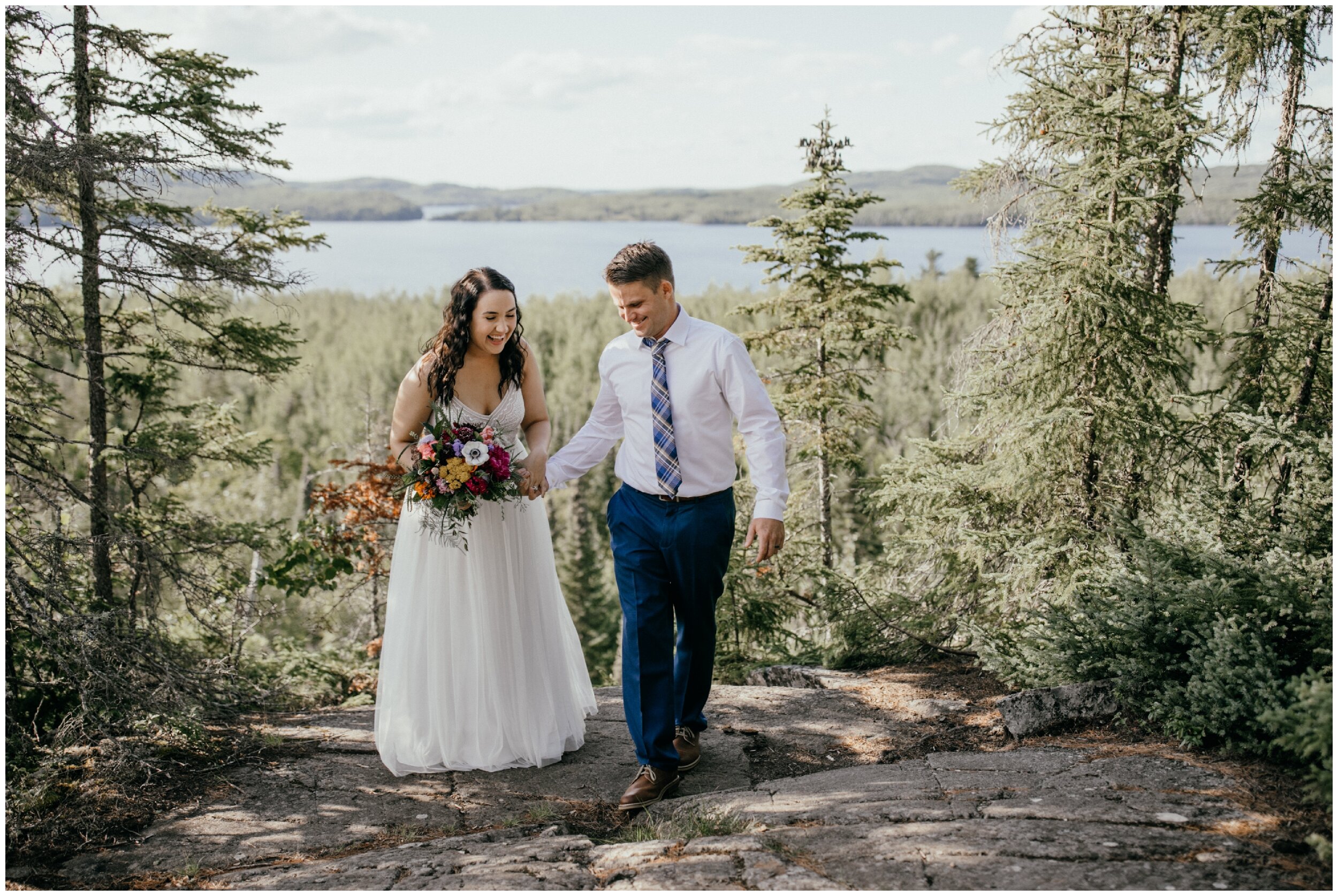 Superior National Forest elopement at lookout point at the Gunflint Lodge