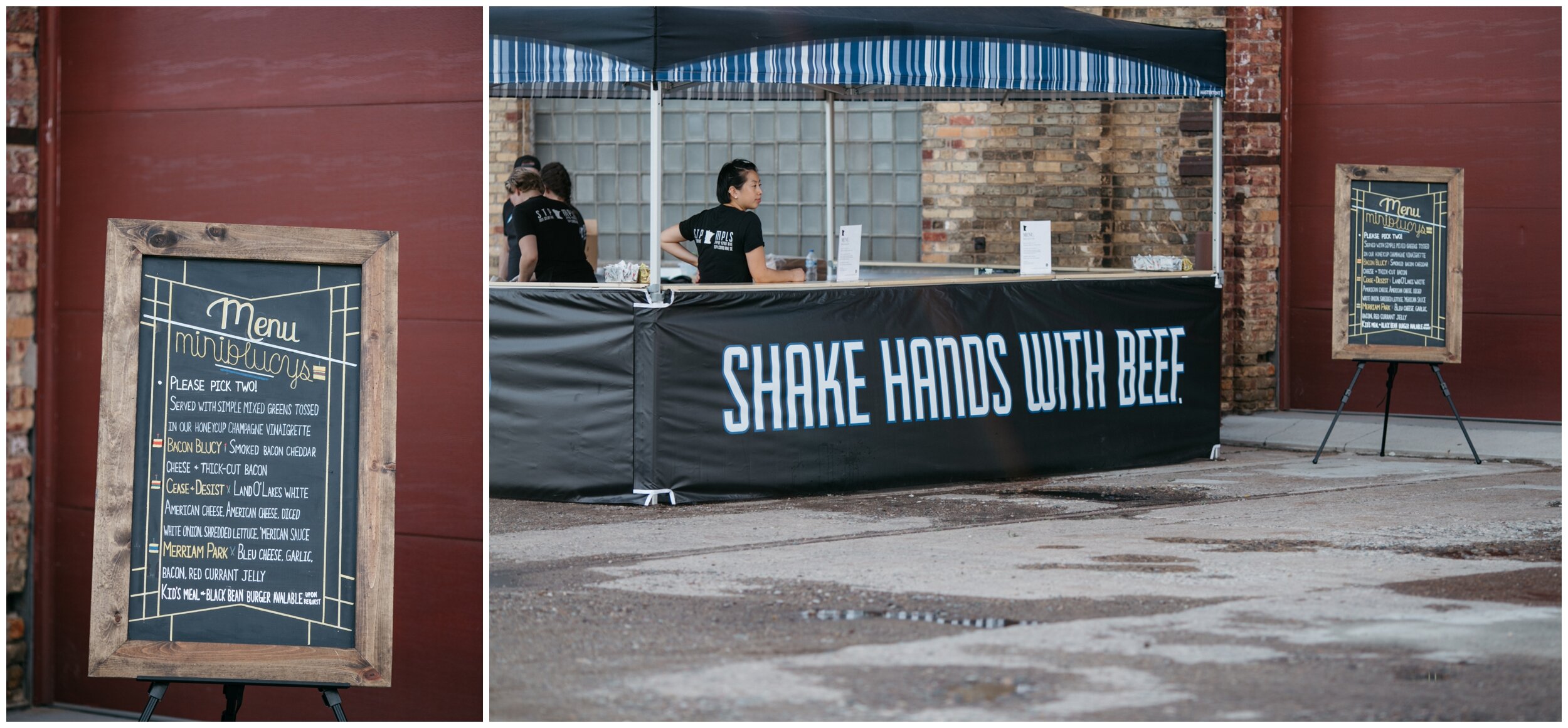 Mini burger bar at industrial warehouse wedding