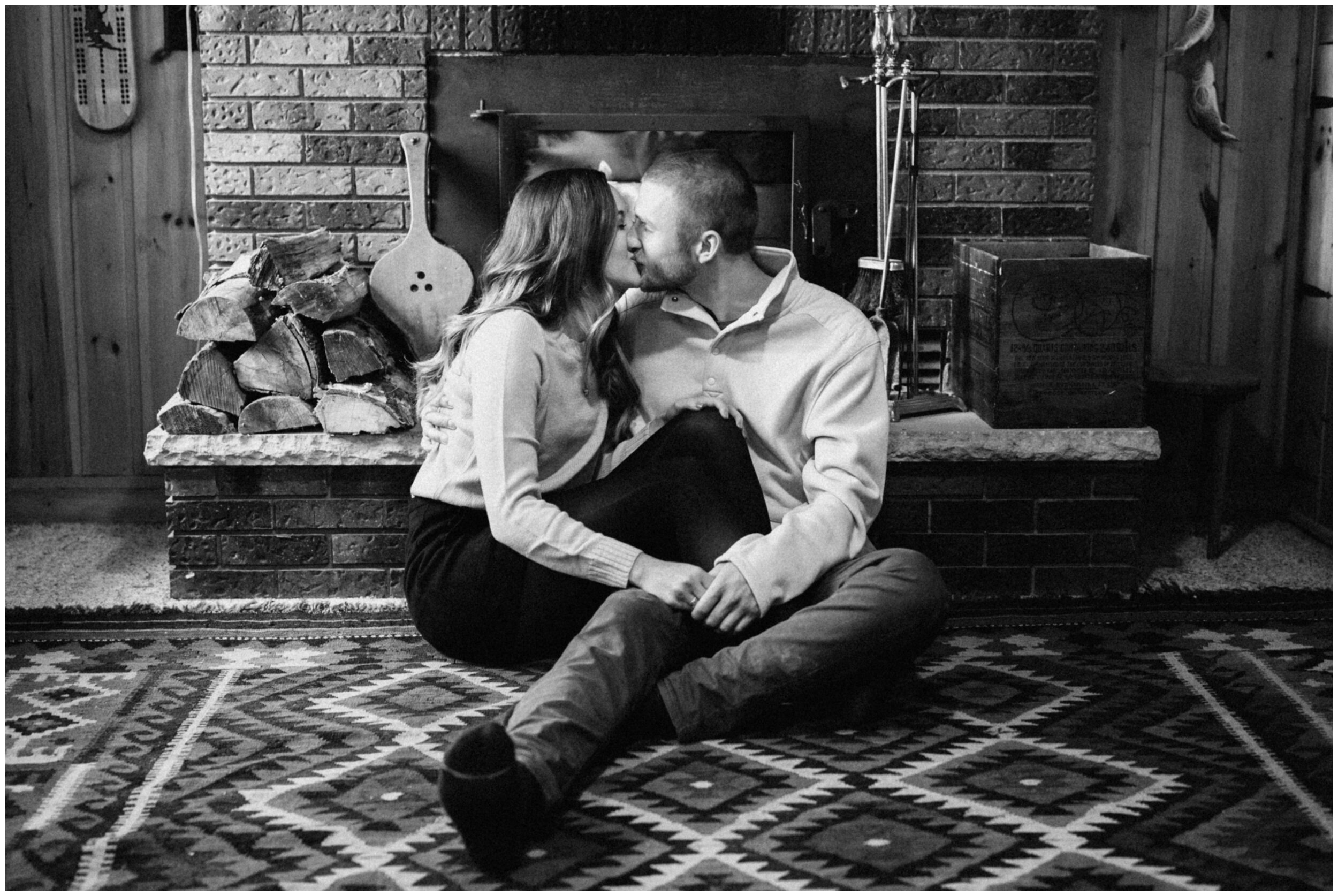 Intimate cozy cabin engagement session