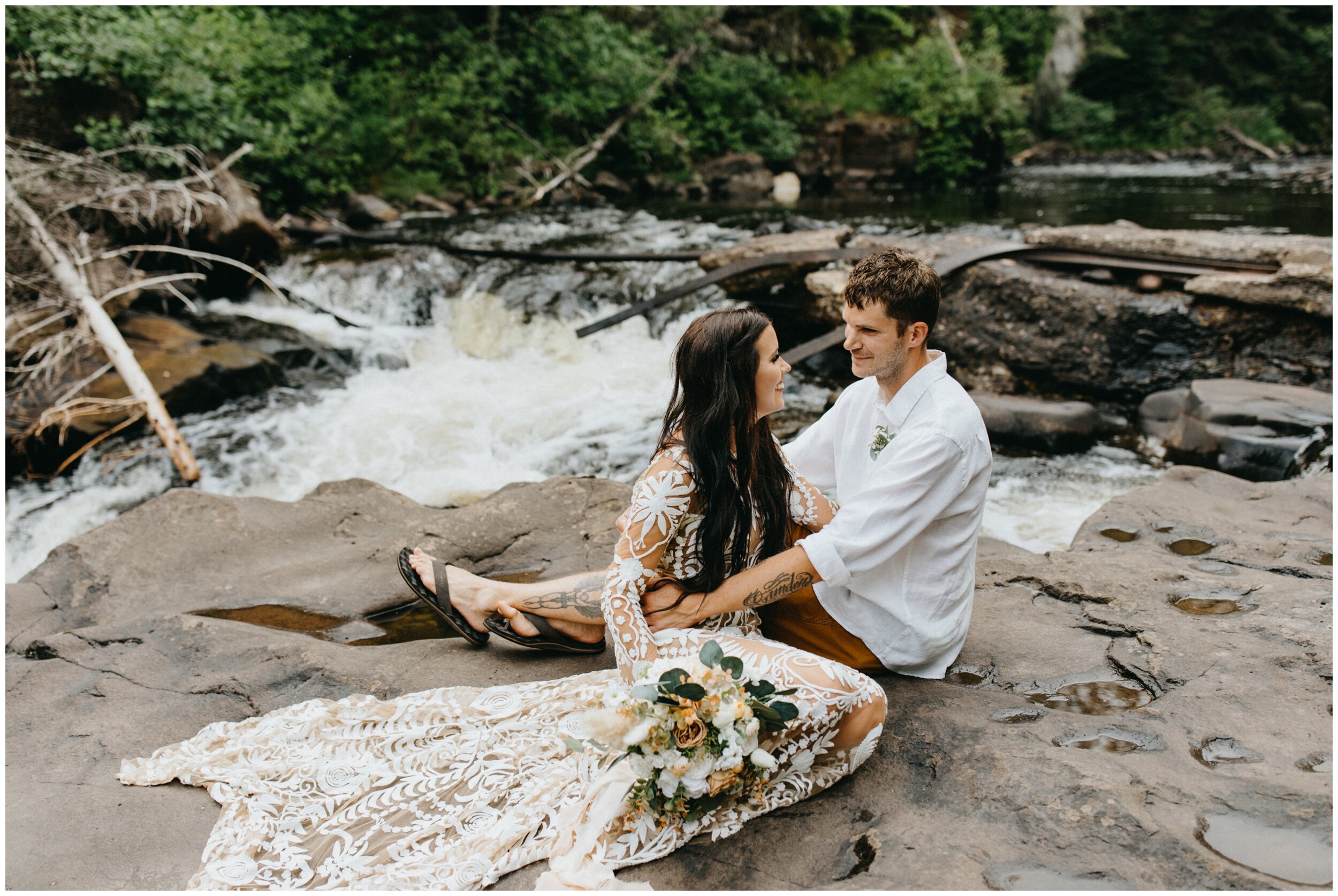 Casual, boho waterfall elopement at Lutsen Resort