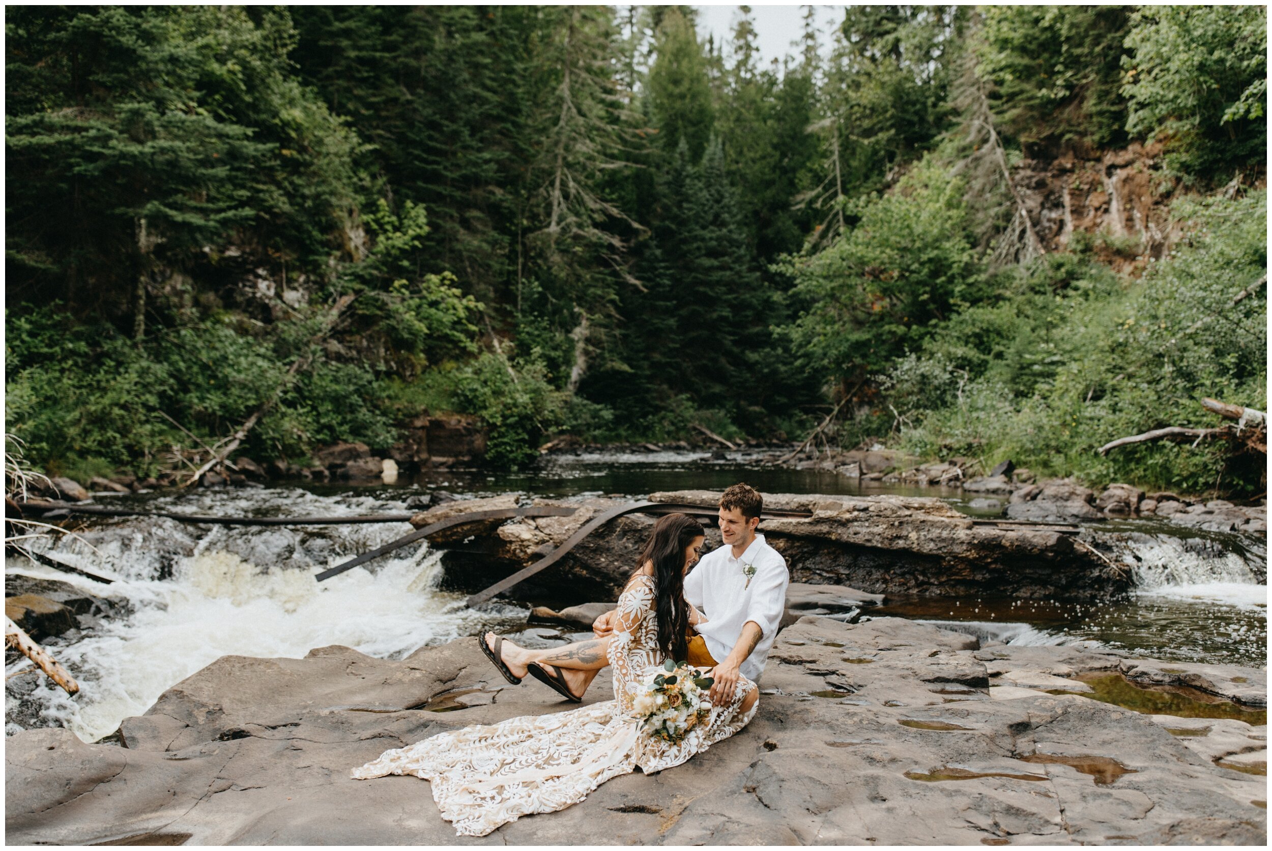 Waterfall elopement in northern Minnesota at Lutsen Resort