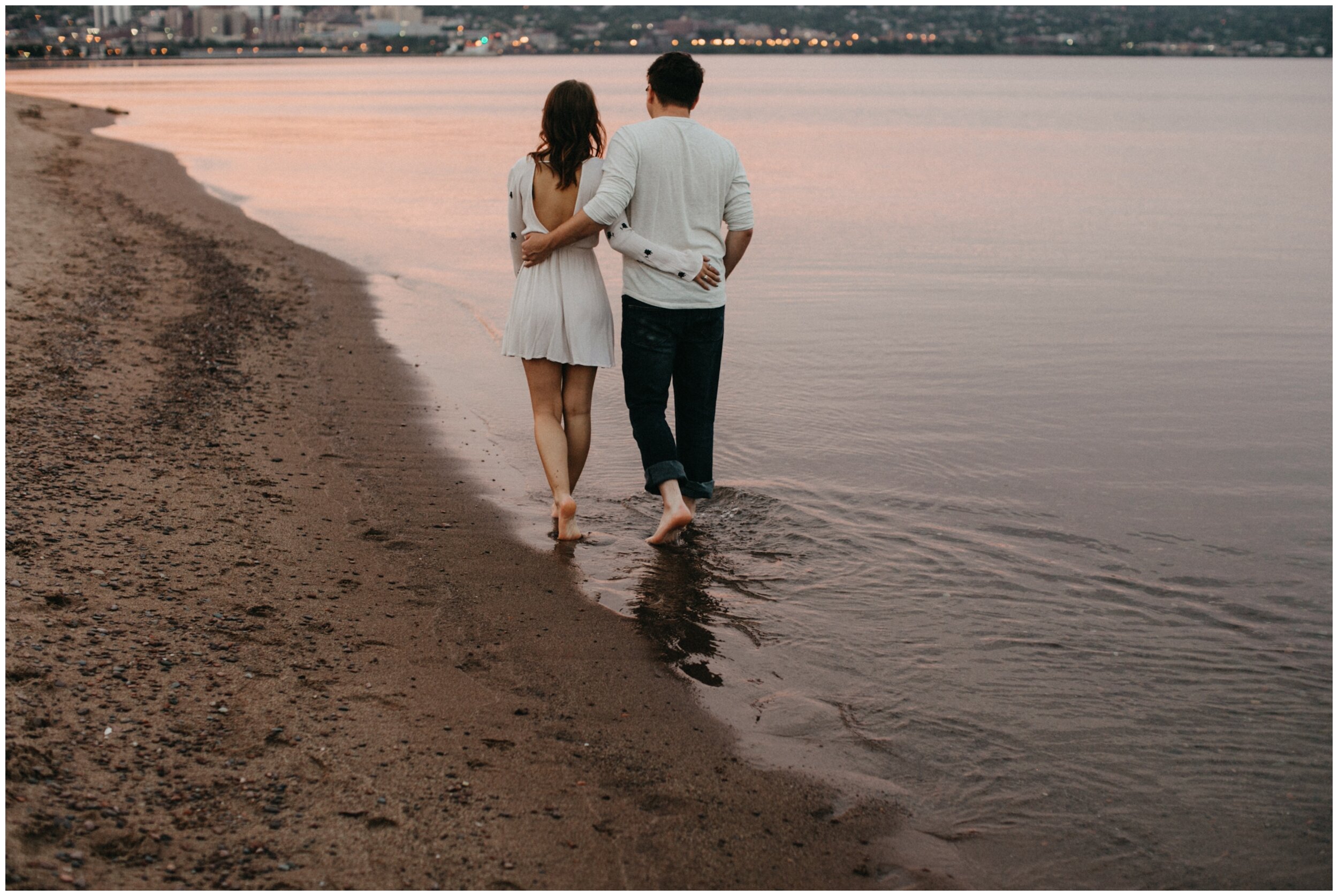 North shore sunset engagement session at Park Point Beach in Duluth Minnesota