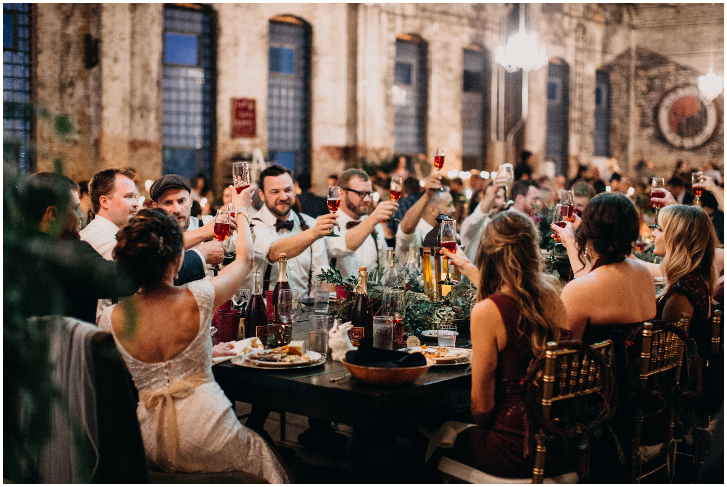 Wedding party toast during reception at the Northern Pacific Center in Brainerd, Minnesota