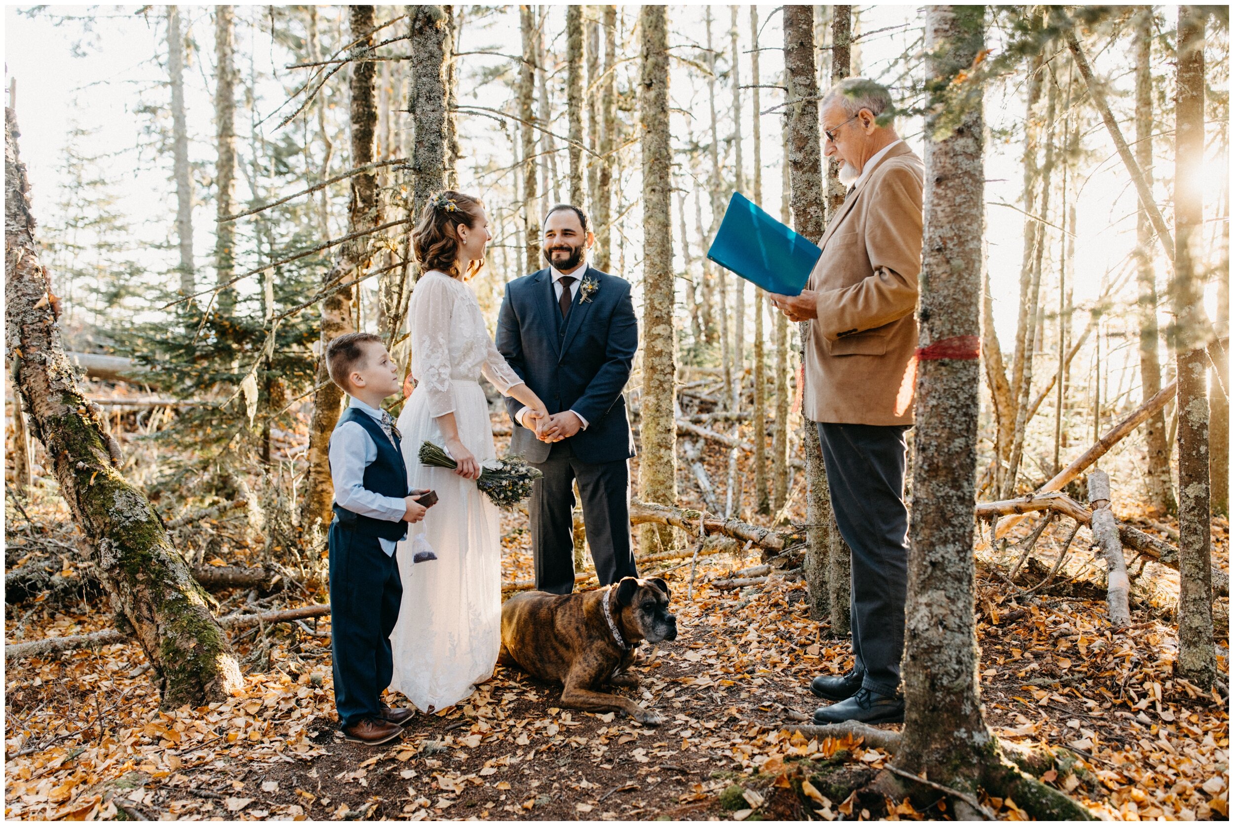 Intimate wedding ceremony in the woods on Artists' Point in Grand Marais, Minnesota