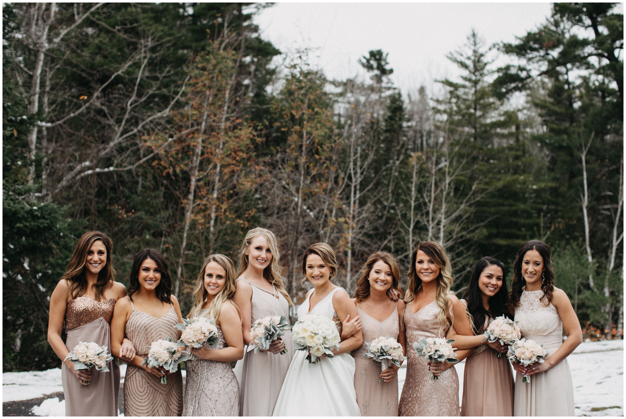 Bride with bridesmaids at Lester Park in Duluth